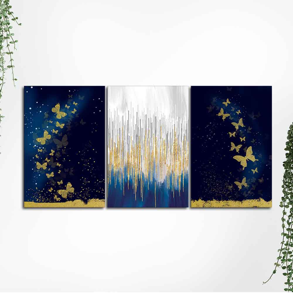 Golden Butterflies Wall Painting of 3 Pieces - Image 5