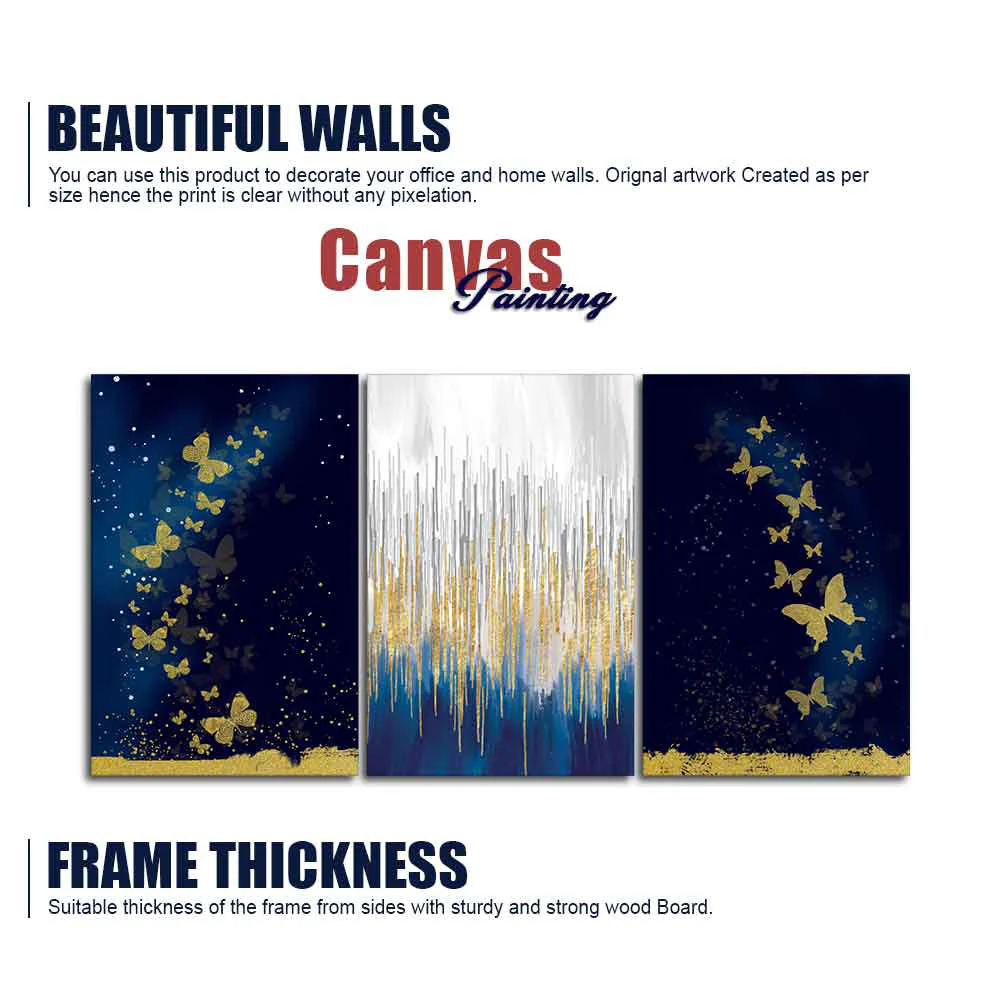 Golden Butterflies Wall Painting of 3 Pieces - Image 6