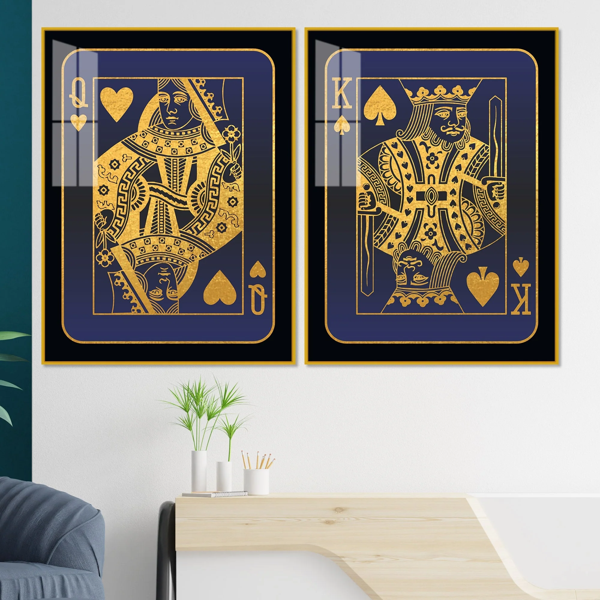 Golden Card of King and Queen Acrylic Floating Wall Painting Set of 2 - Image 2