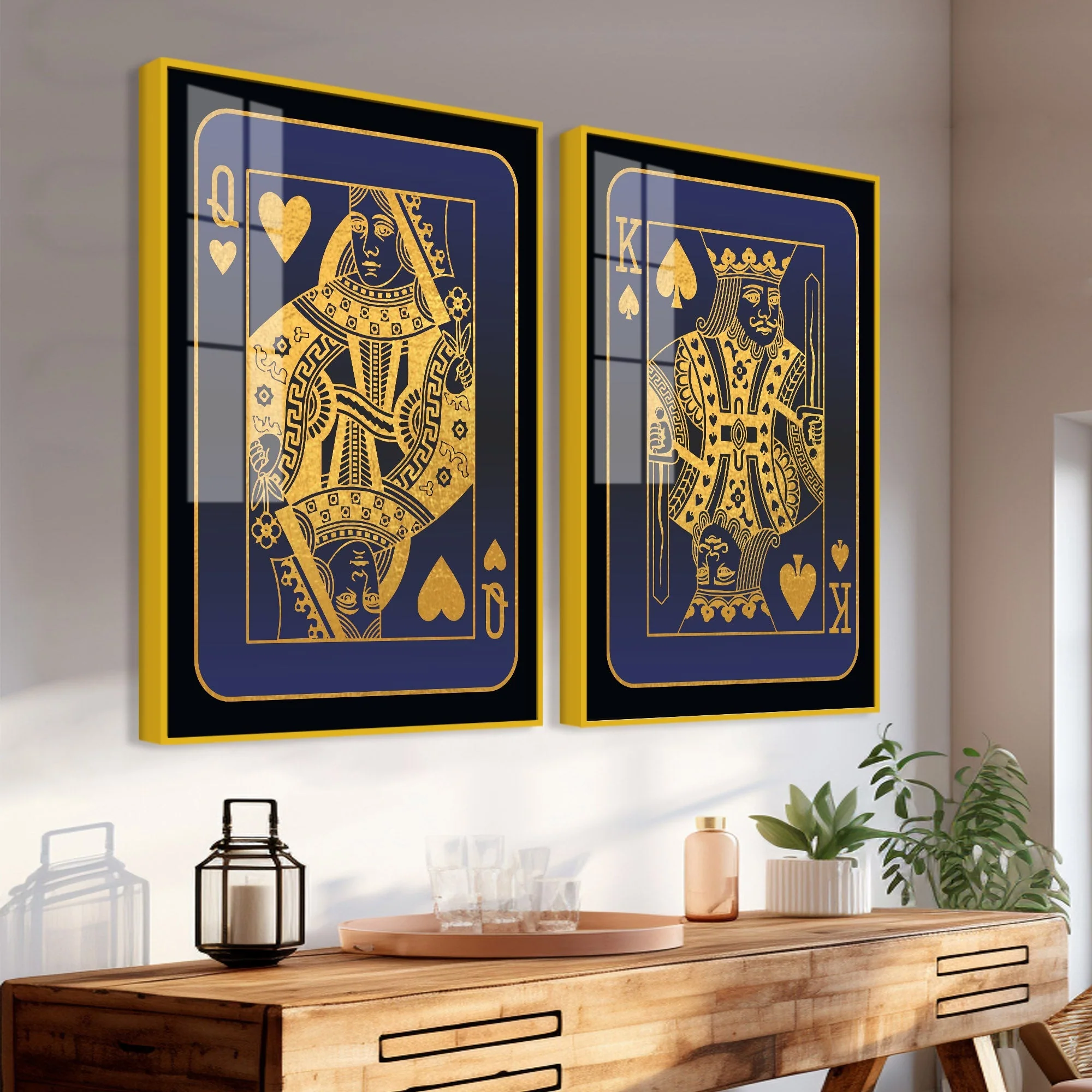 Golden Card of King and Queen Acrylic Floating Wall Painting Set of 2 - Image 3