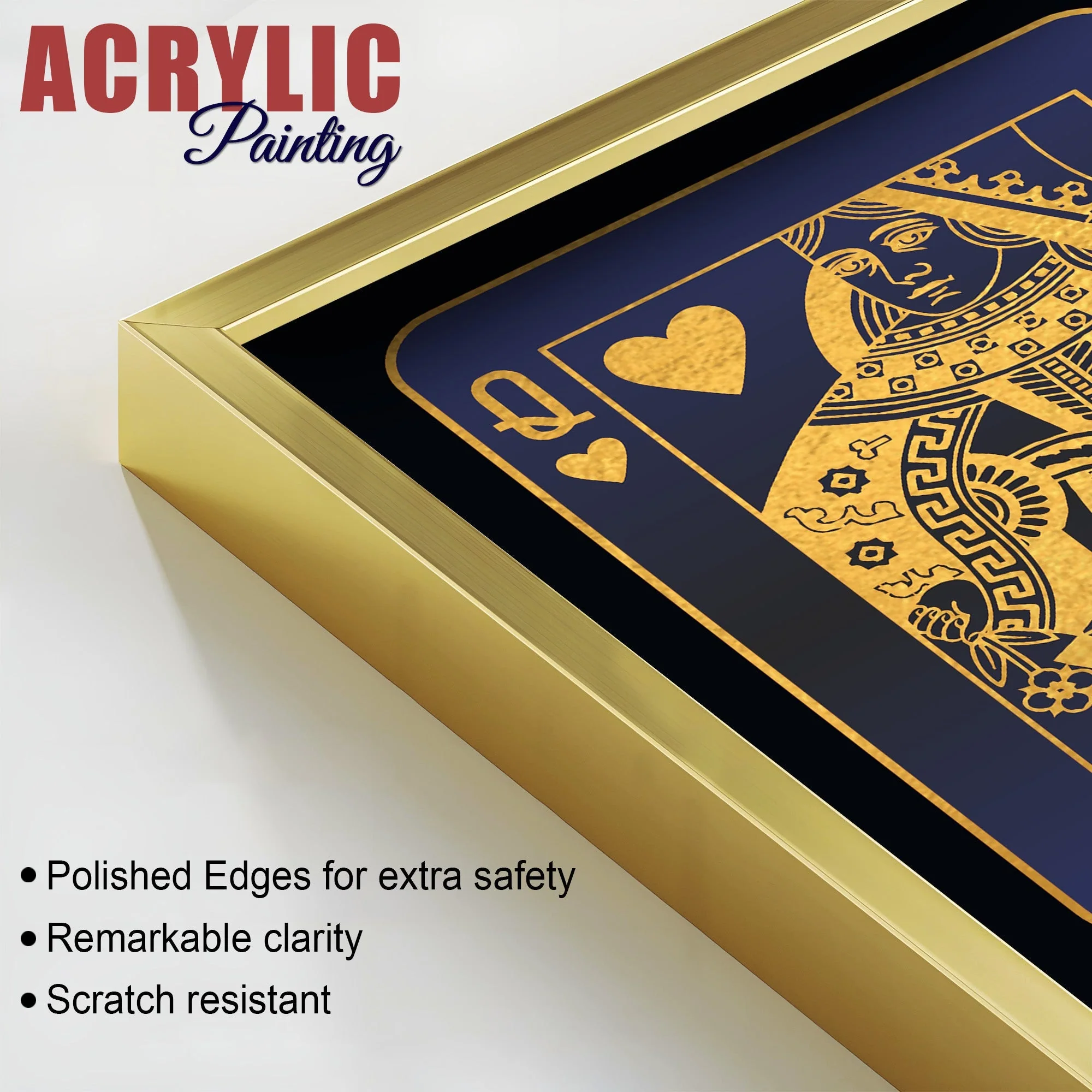 Golden Card of King and Queen Acrylic Floating Wall Painting Set of 2 - Image 4