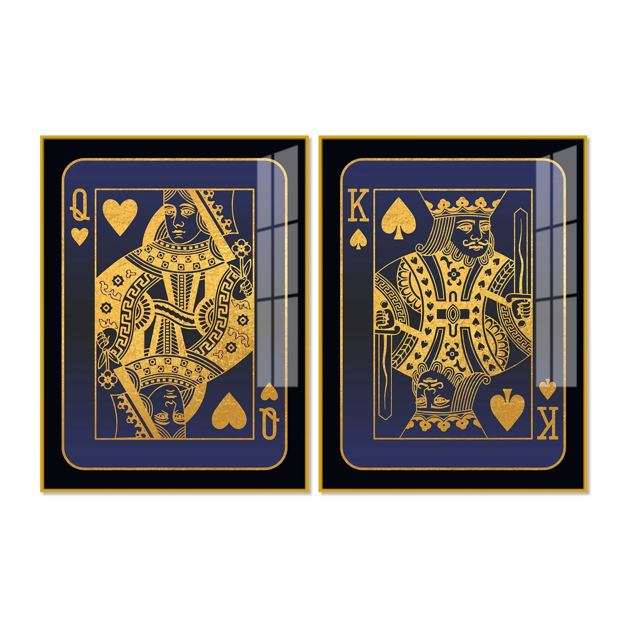 Golden Card of King and Queen Acrylic Floating Wall Painting Set of 2 - Image 5