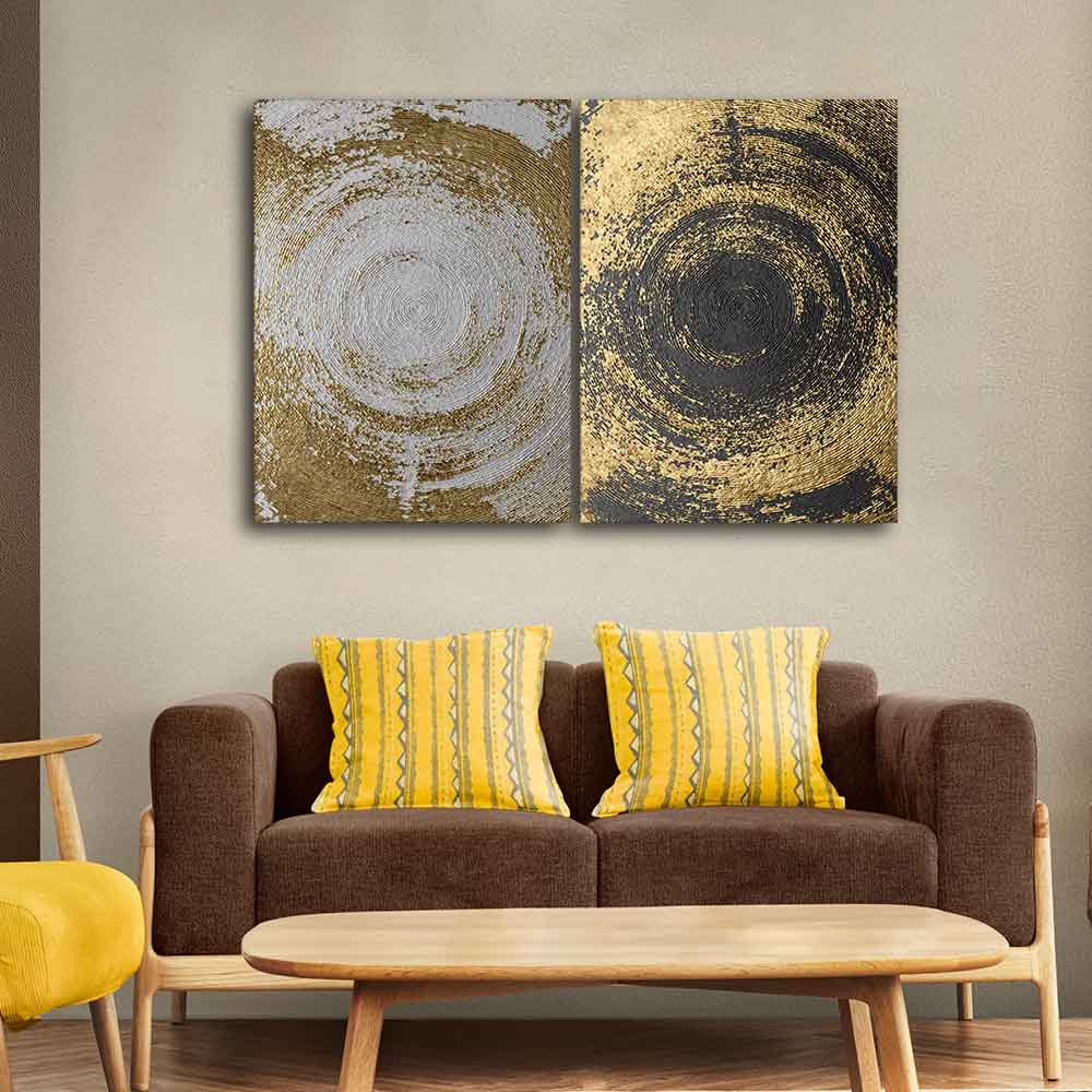 Golden Circular Texture Canvas Wall Painting of Two Pieces - Image 3