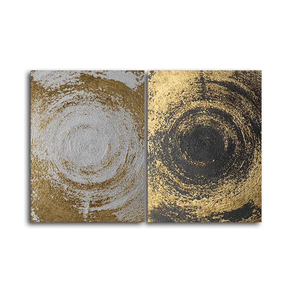 Golden Circular Texture Canvas Wall Painting of Two Pieces - Image 4