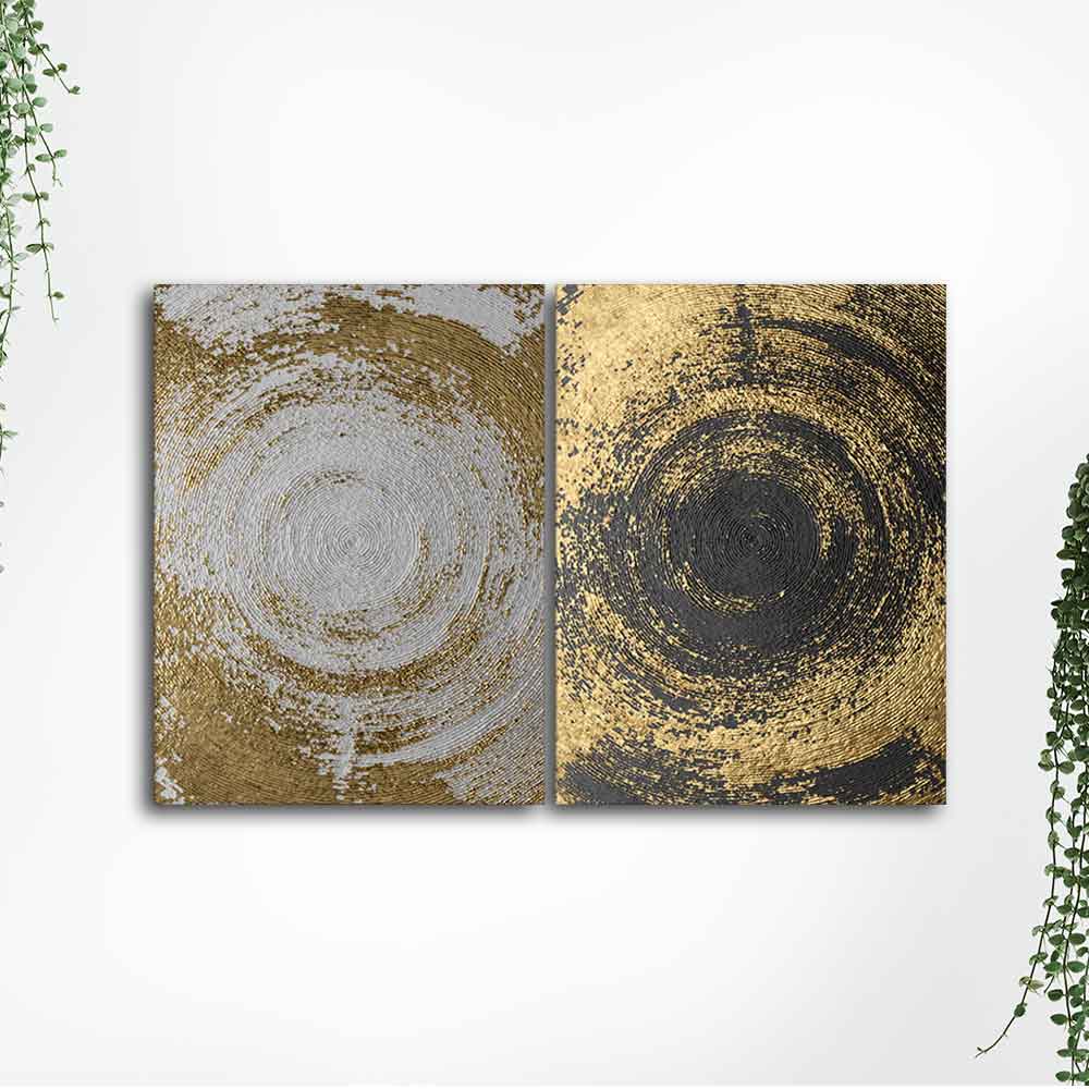 Golden Circular Texture Canvas Wall Painting of Two Pieces - Image 5