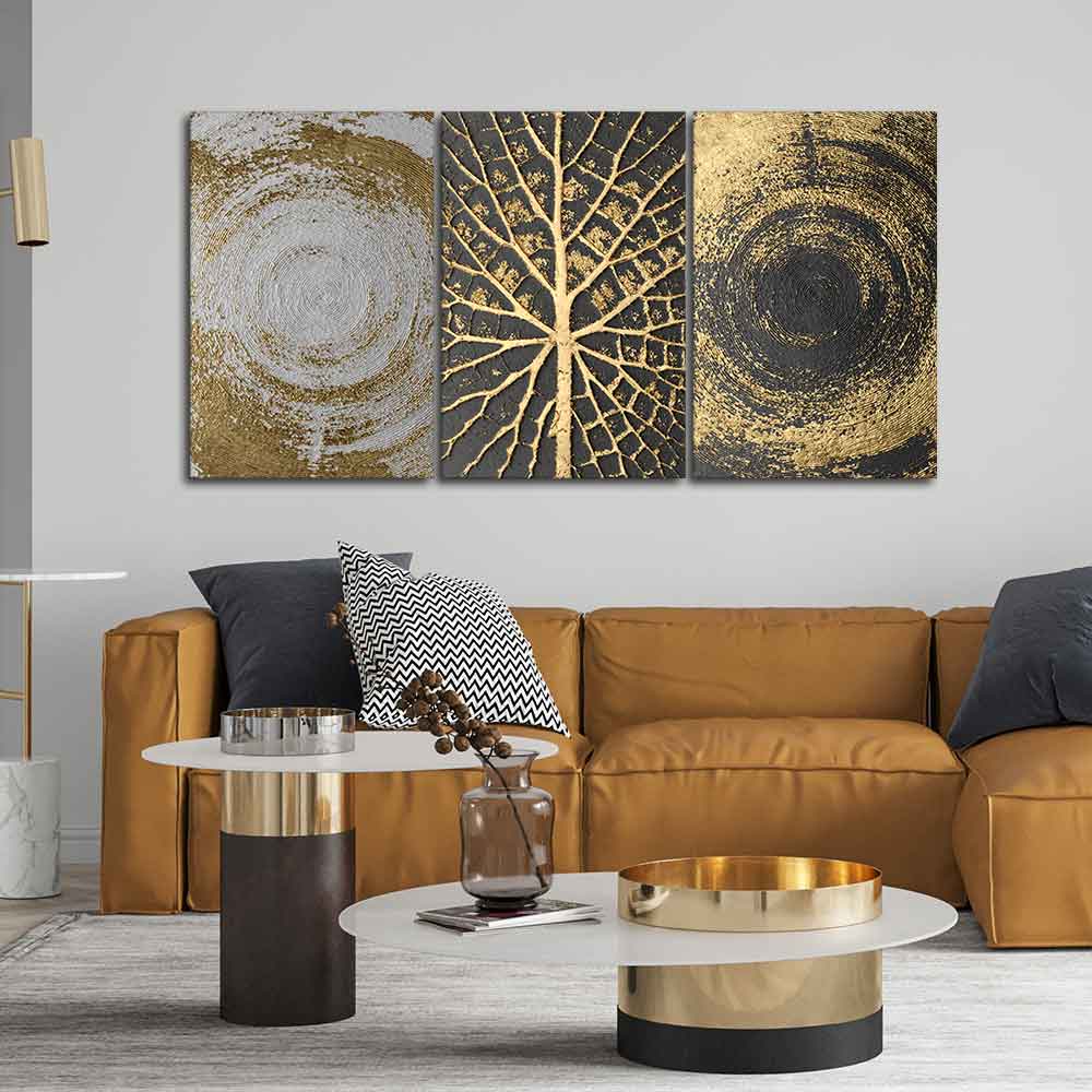 Golden Circular Texture Wall Painting of 3 Pieces - Image 3