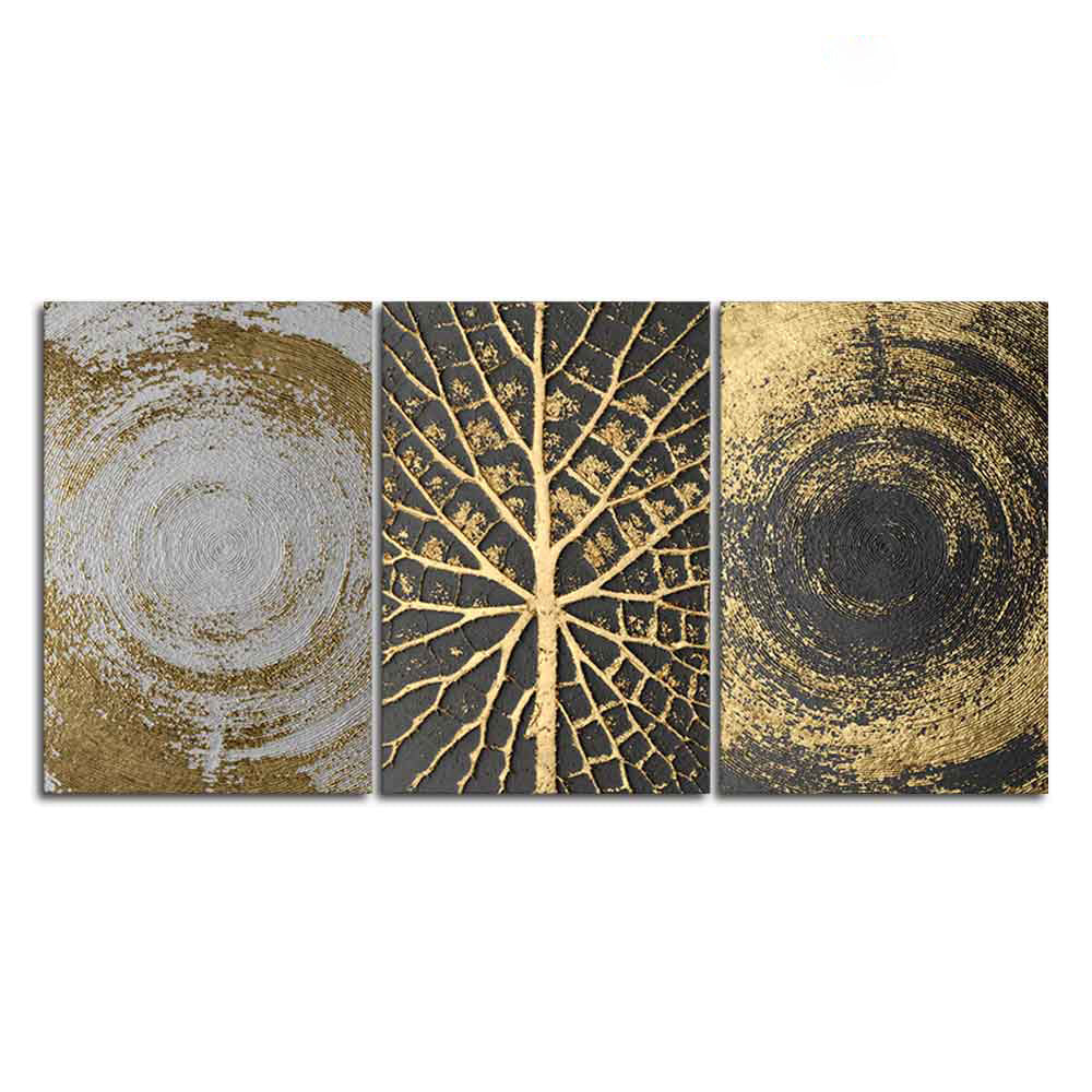 Golden Circular Texture Wall Painting of 3 Pieces - Image 4