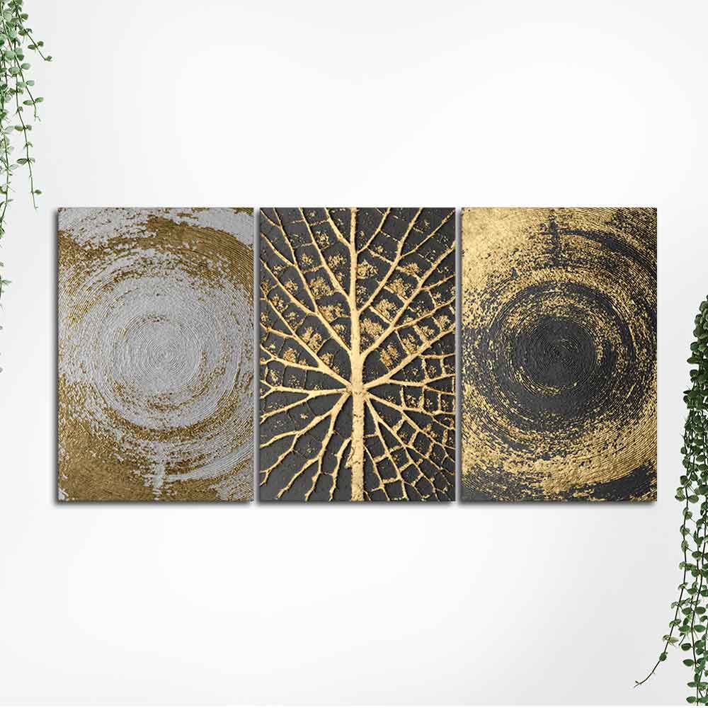 Golden Circular Texture Wall Painting of 3 Pieces - Image 5