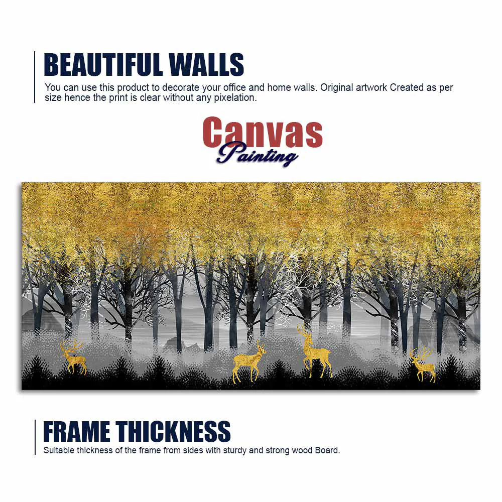 Golden Deer in Dark Forest Canvas Wall Painting - Image 6