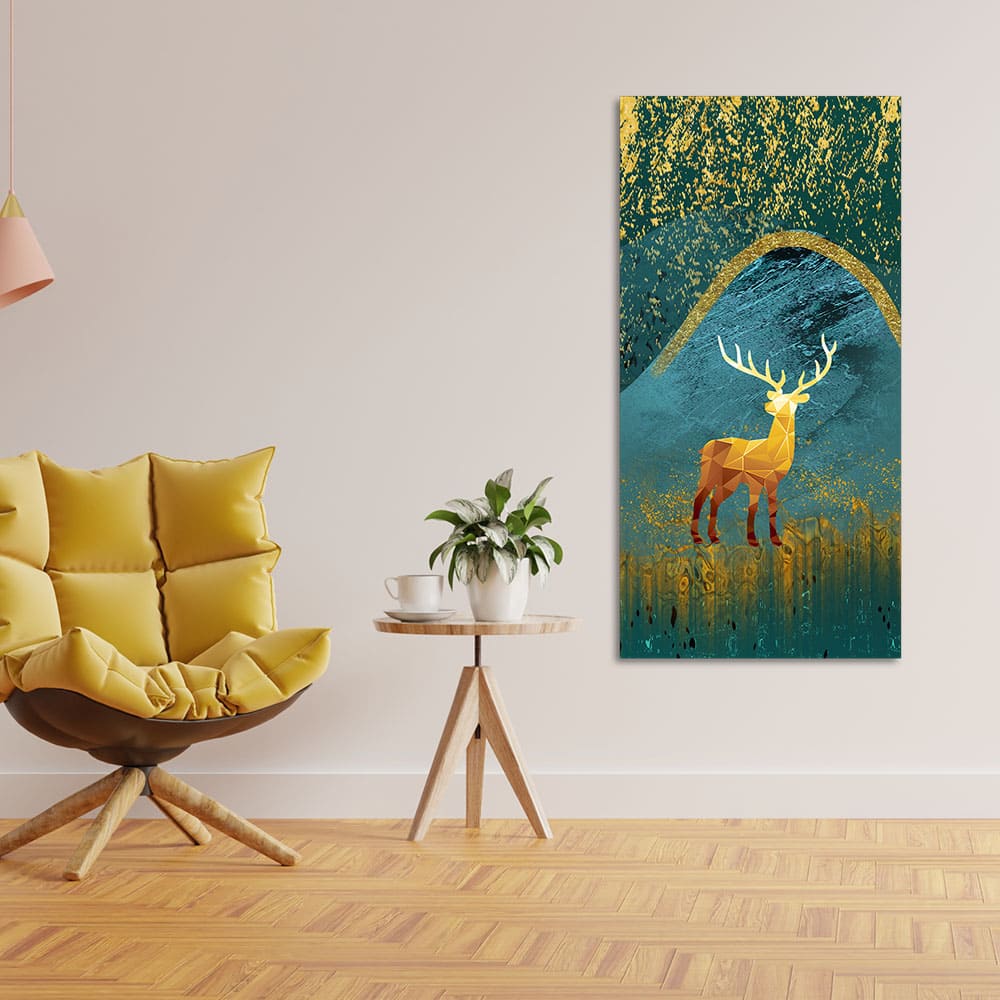 Golden Deer Modern Abstract Art Premium Canvas Wall Painting - Image 2