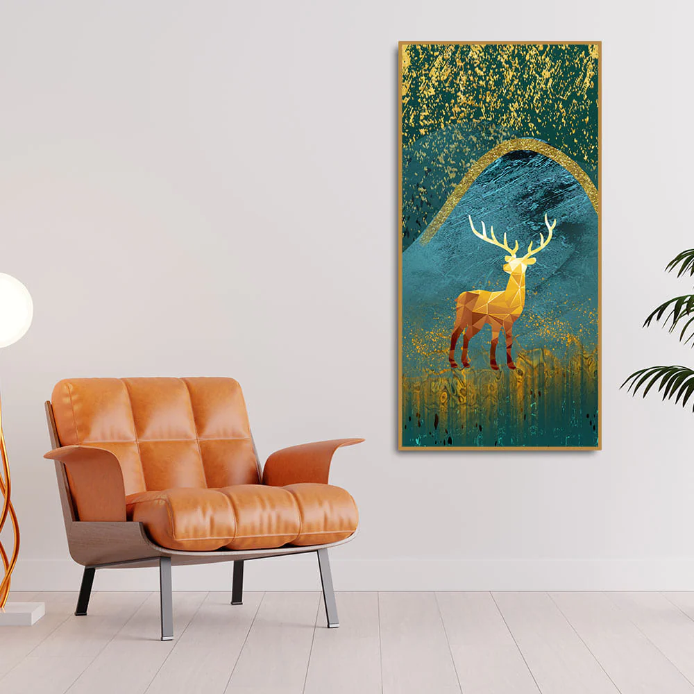 Golden Deer Modern Abstract Art Premium Canvas Wall Painting - Image 3