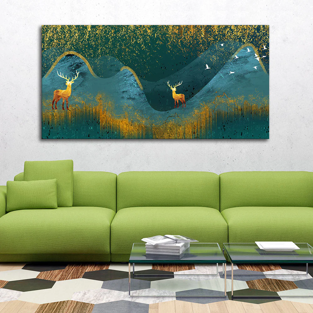 Golden Deer Modern Abstract Art Wall Painting - Image 2