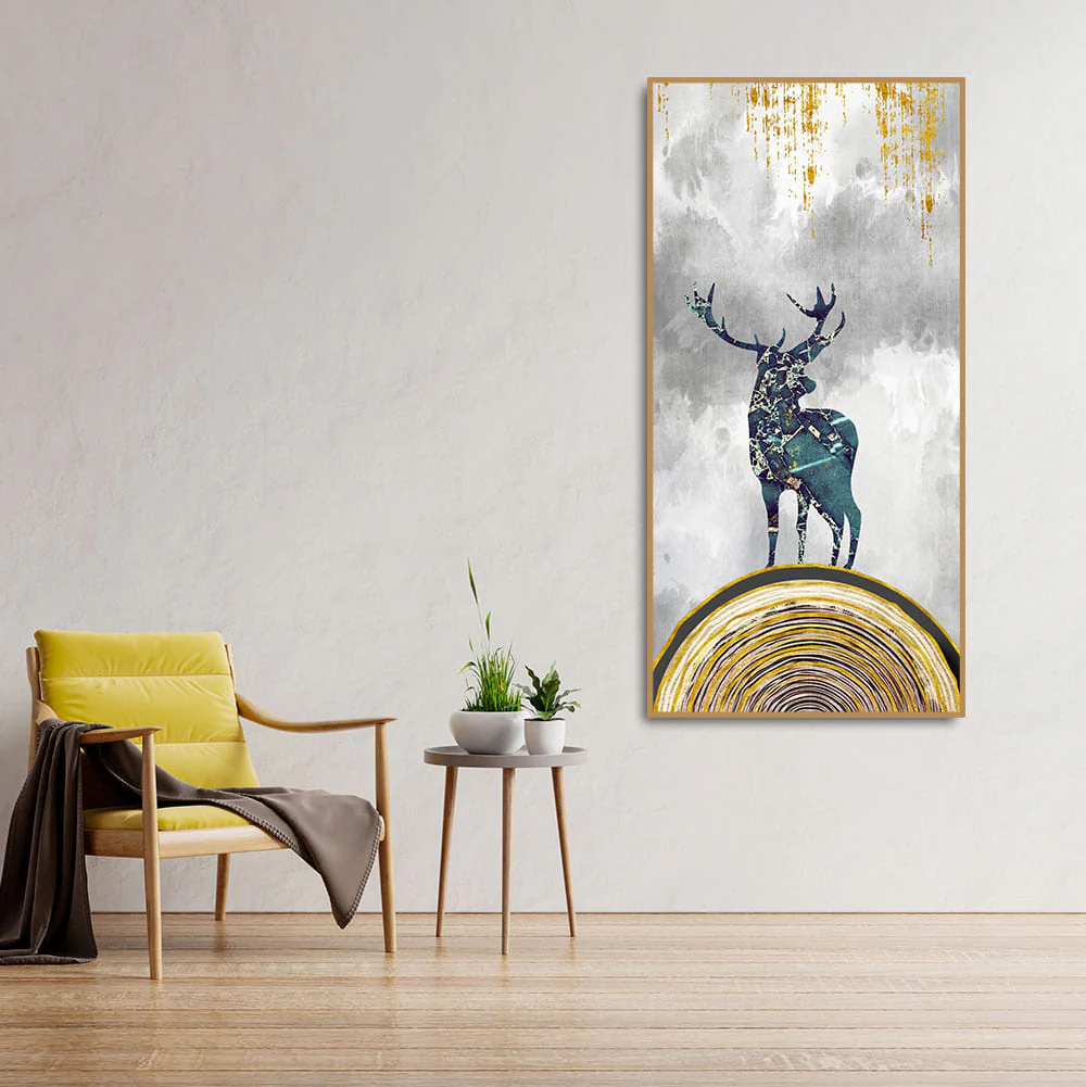 Golden Deer Silhouette Premium Canvas Wall Painting