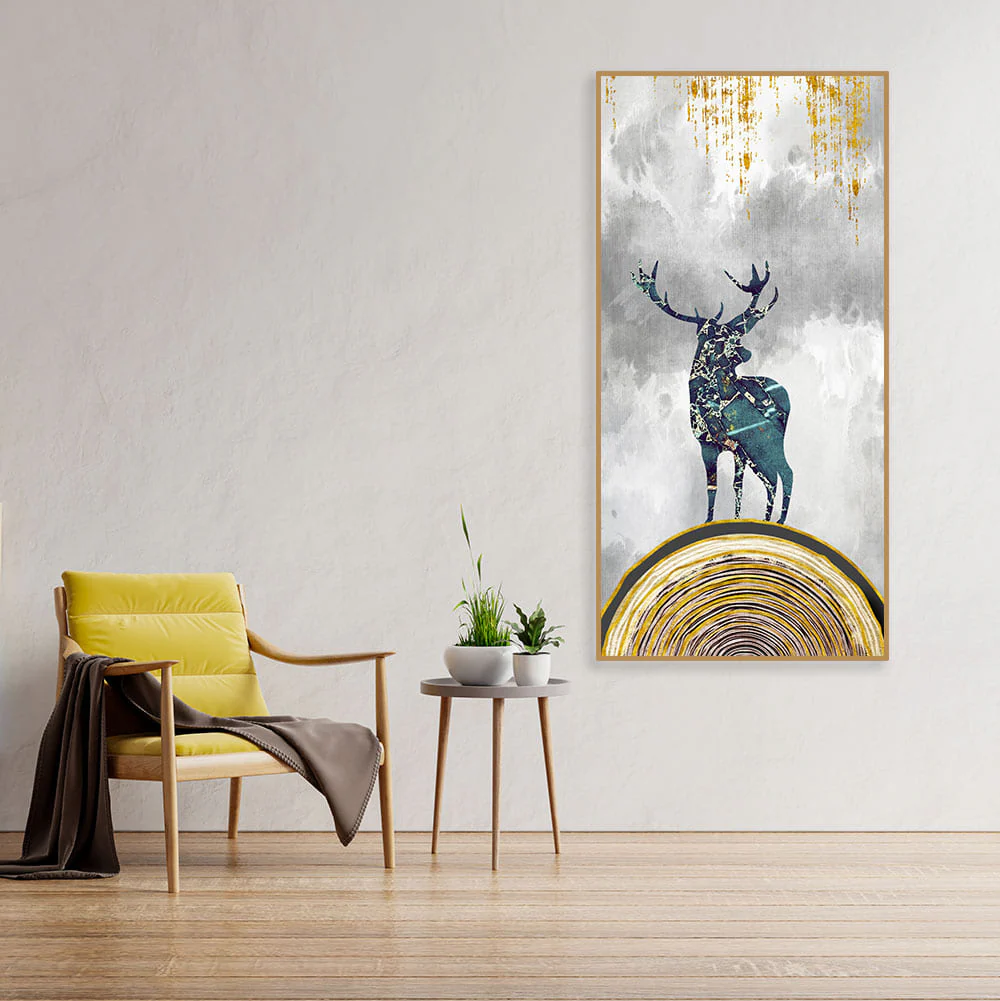 Golden Deer Silhouette Premium Canvas Wall Painting - Image 3