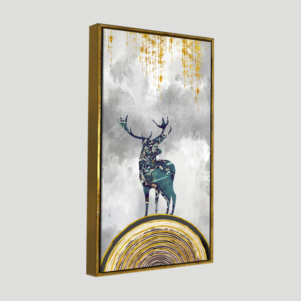 Golden Deer Silhouette Premium Canvas Wall Painting - Image 5