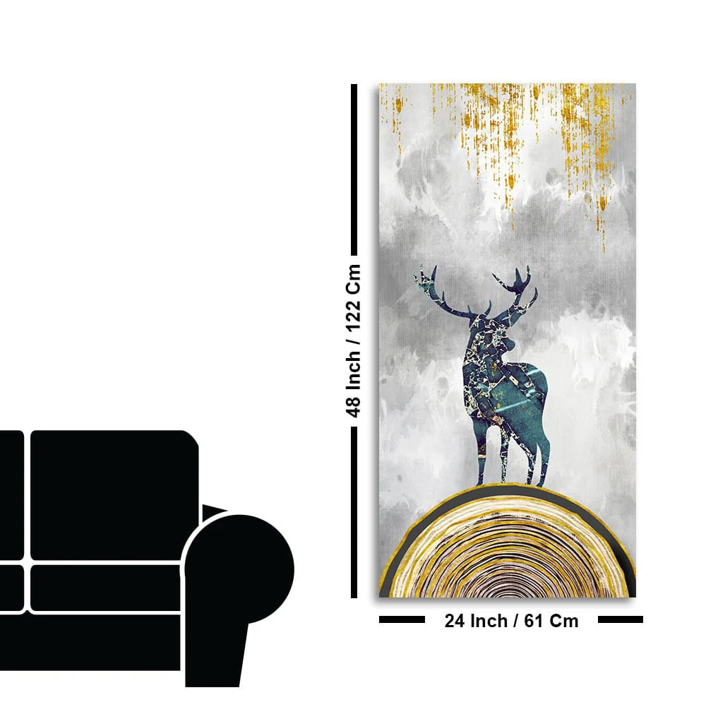 Golden Deer Silhouette Premium Canvas Wall Painting - Image 7