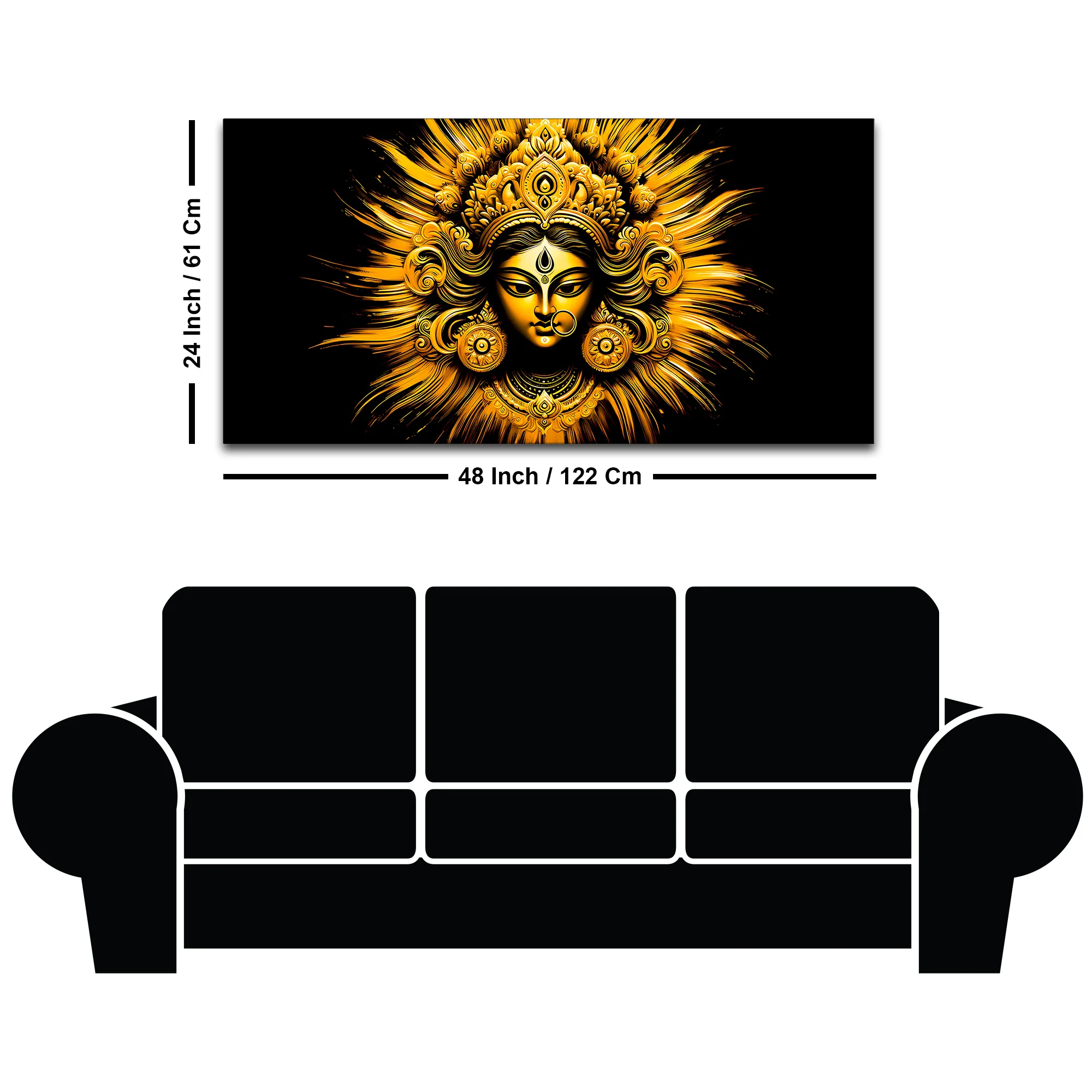 Golden Divine Goddess Durga Wall Painting - Image 8
