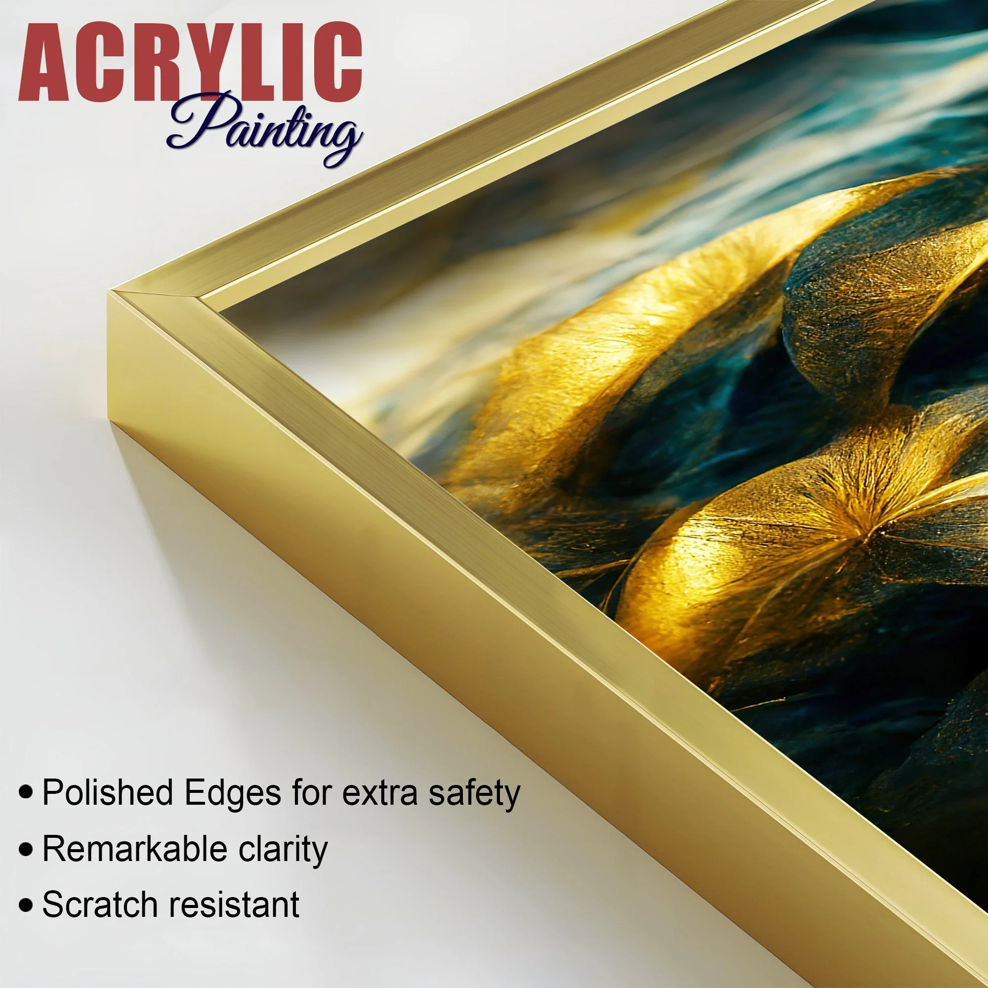 Golden Dreamy Flower Acrylic Floating Wall Painting Set of 2 - Image 4
