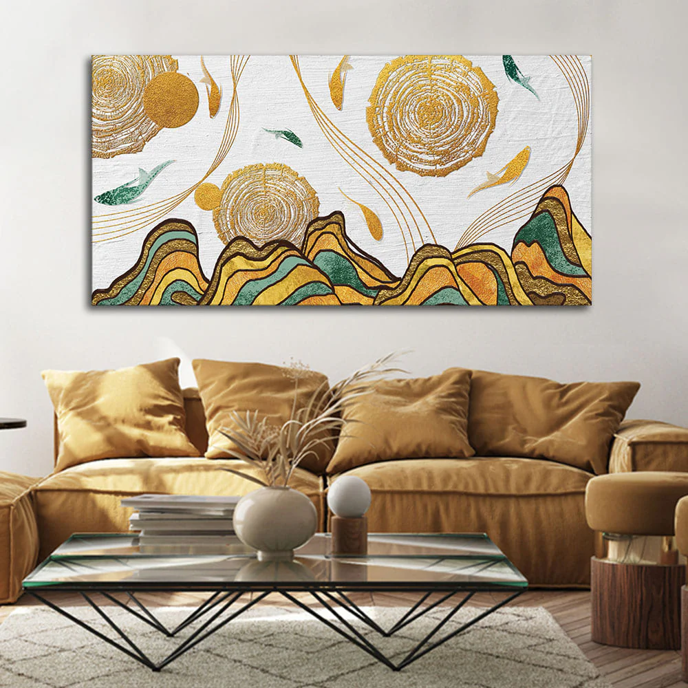 Golden Fish Abstract Premium Canvas Wall Art Painting - Image 2