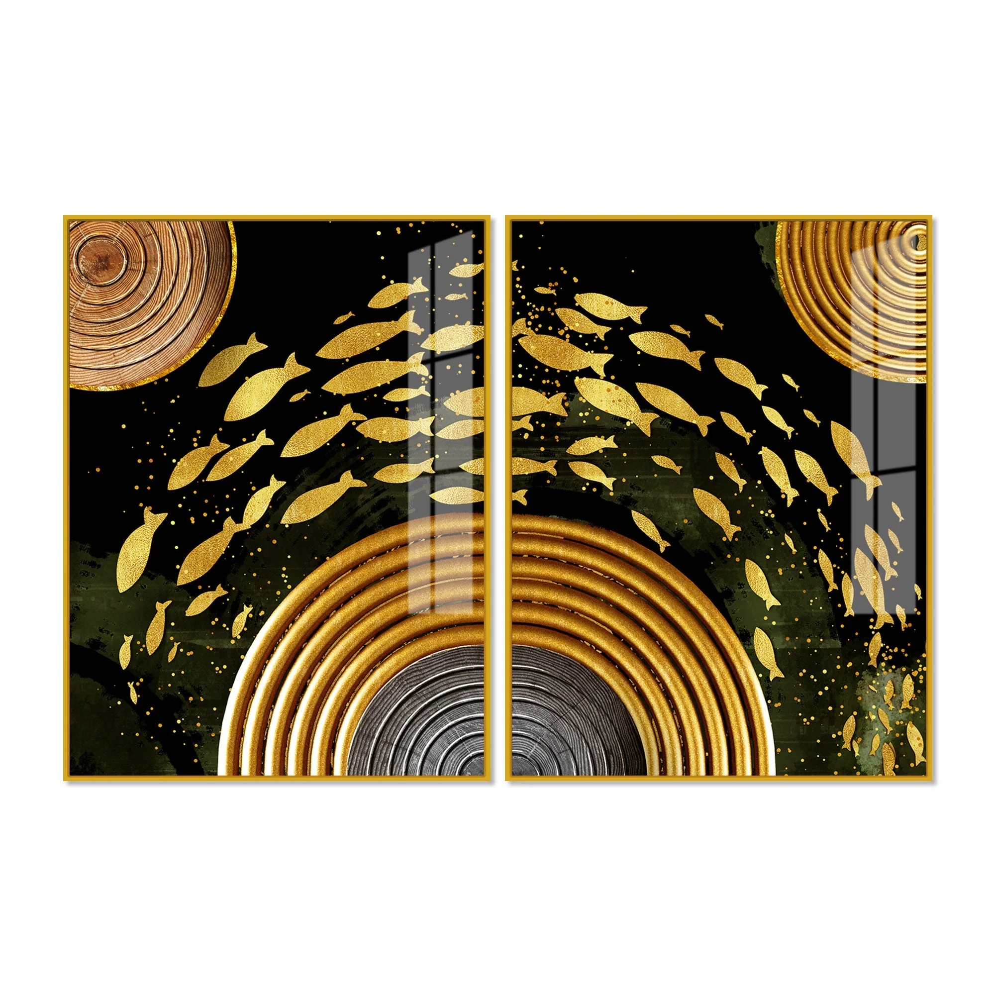 Golden Fishes Acrylic Floating Wall Painting Set of 2 - Image 5