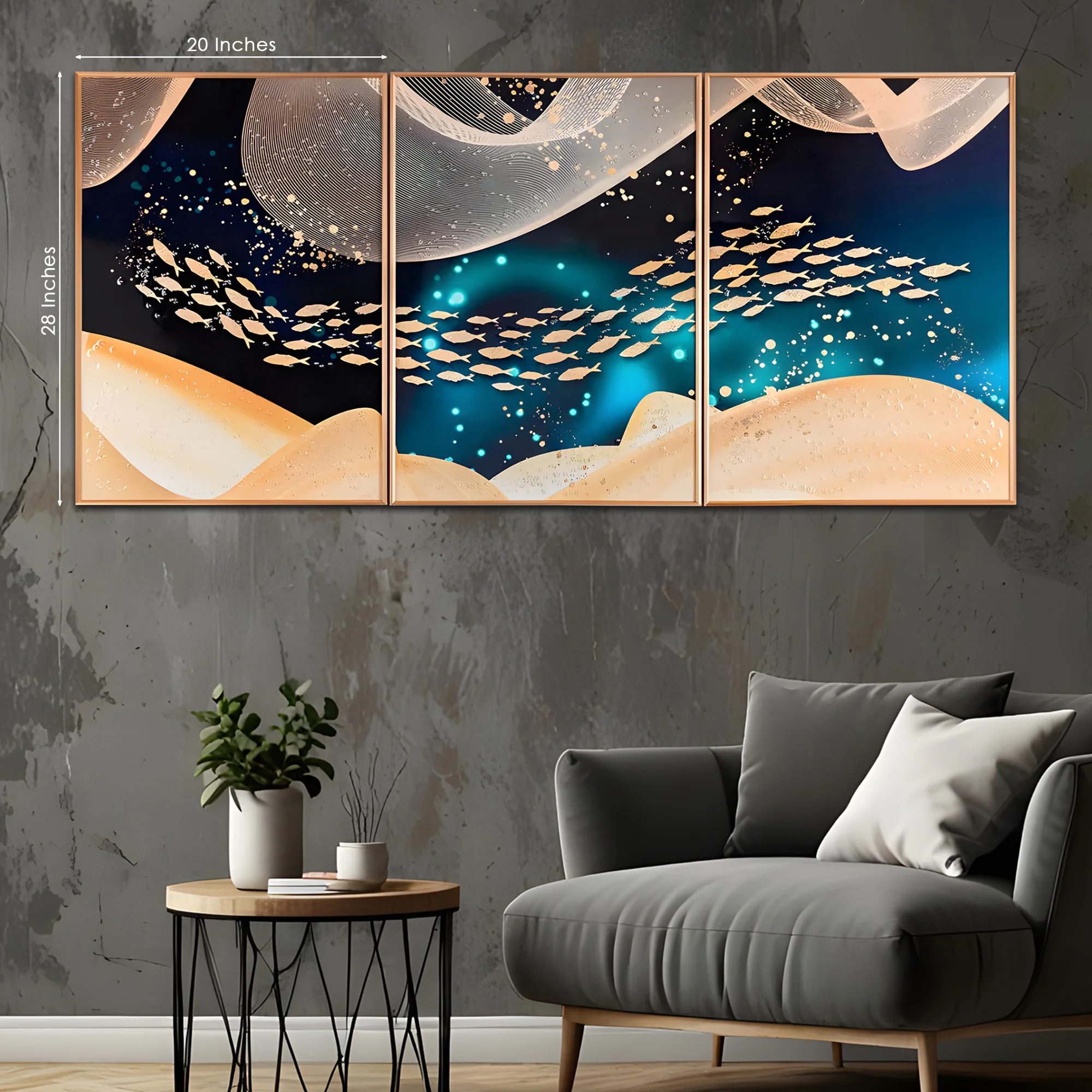 Golden Fishes Framed Crystal Glass Painting Set of 3 - Image 3