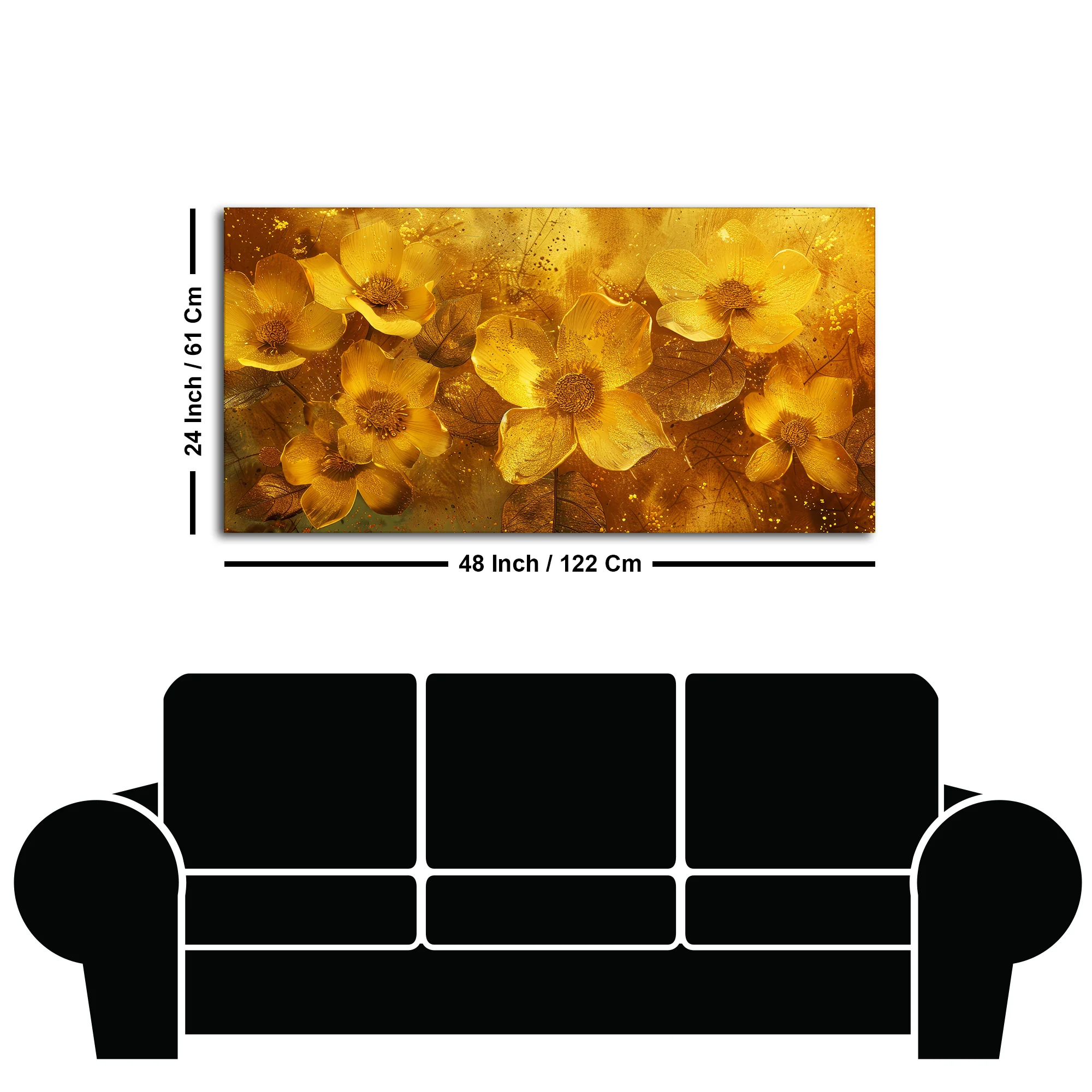 Golden Floral Flowers Field Premium Canvas Wooden Wall Painting - Image 7