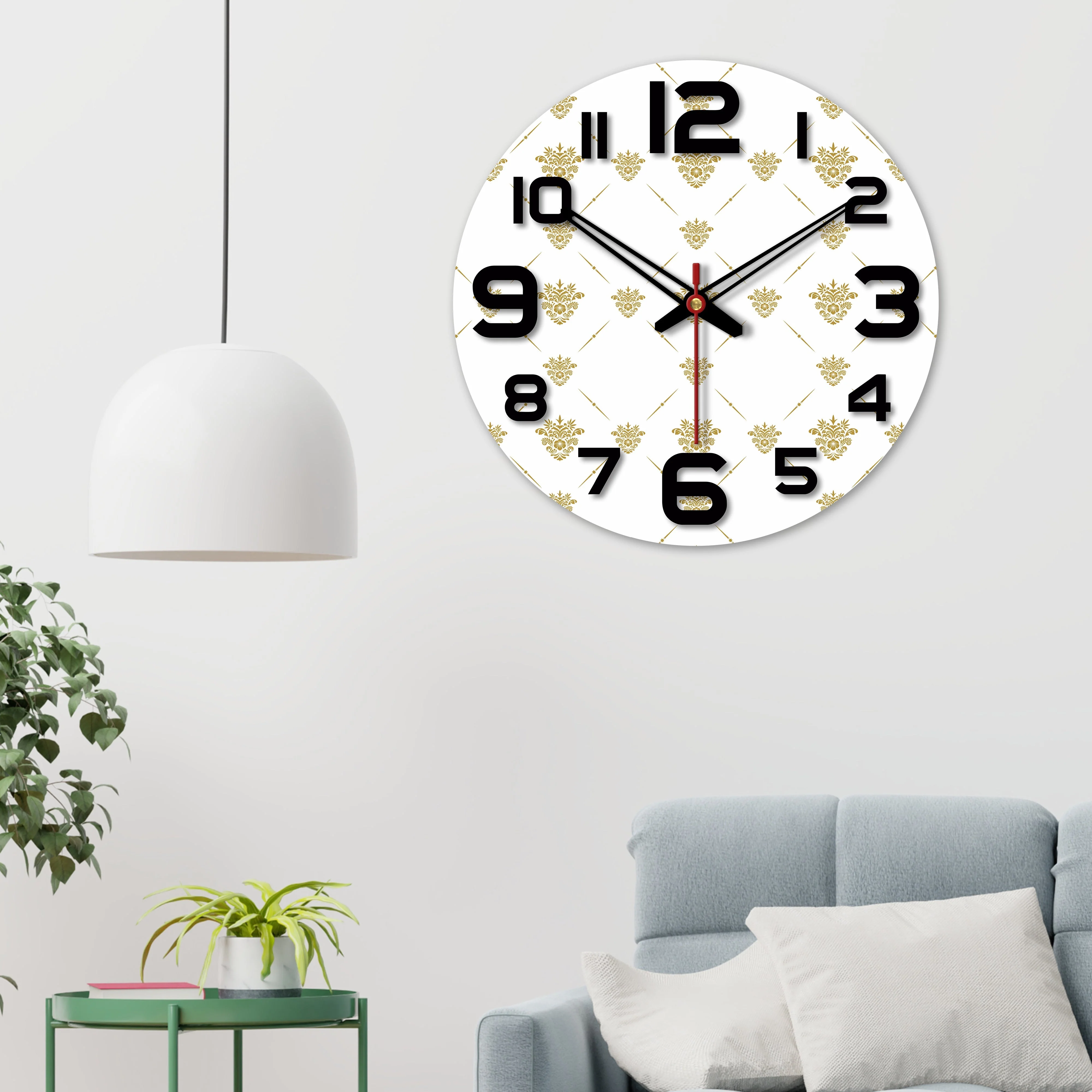 Golden Floral Pattern Wooden Wall Clock - Image 4