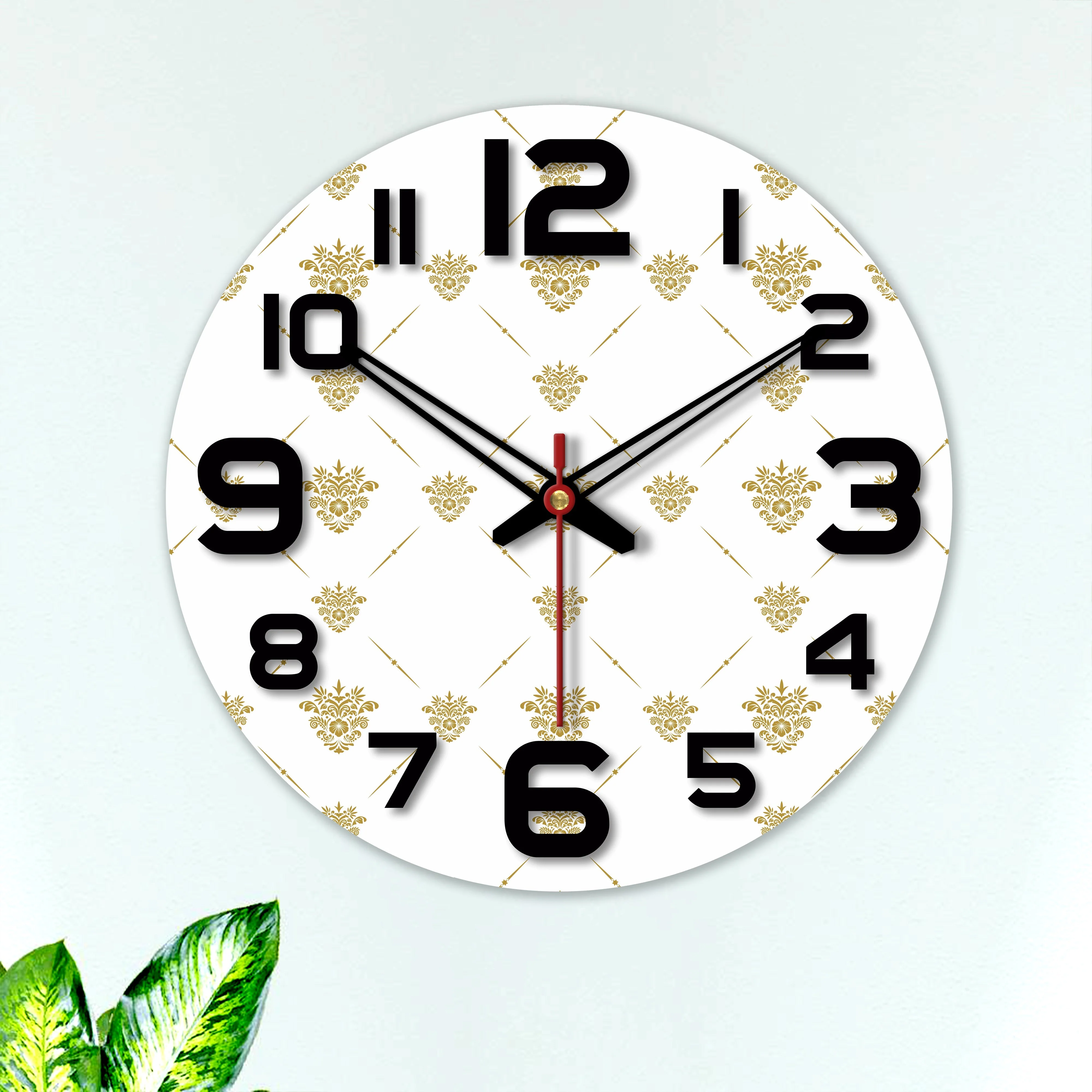 Golden Floral Pattern Wooden Wall Clock - Image 5