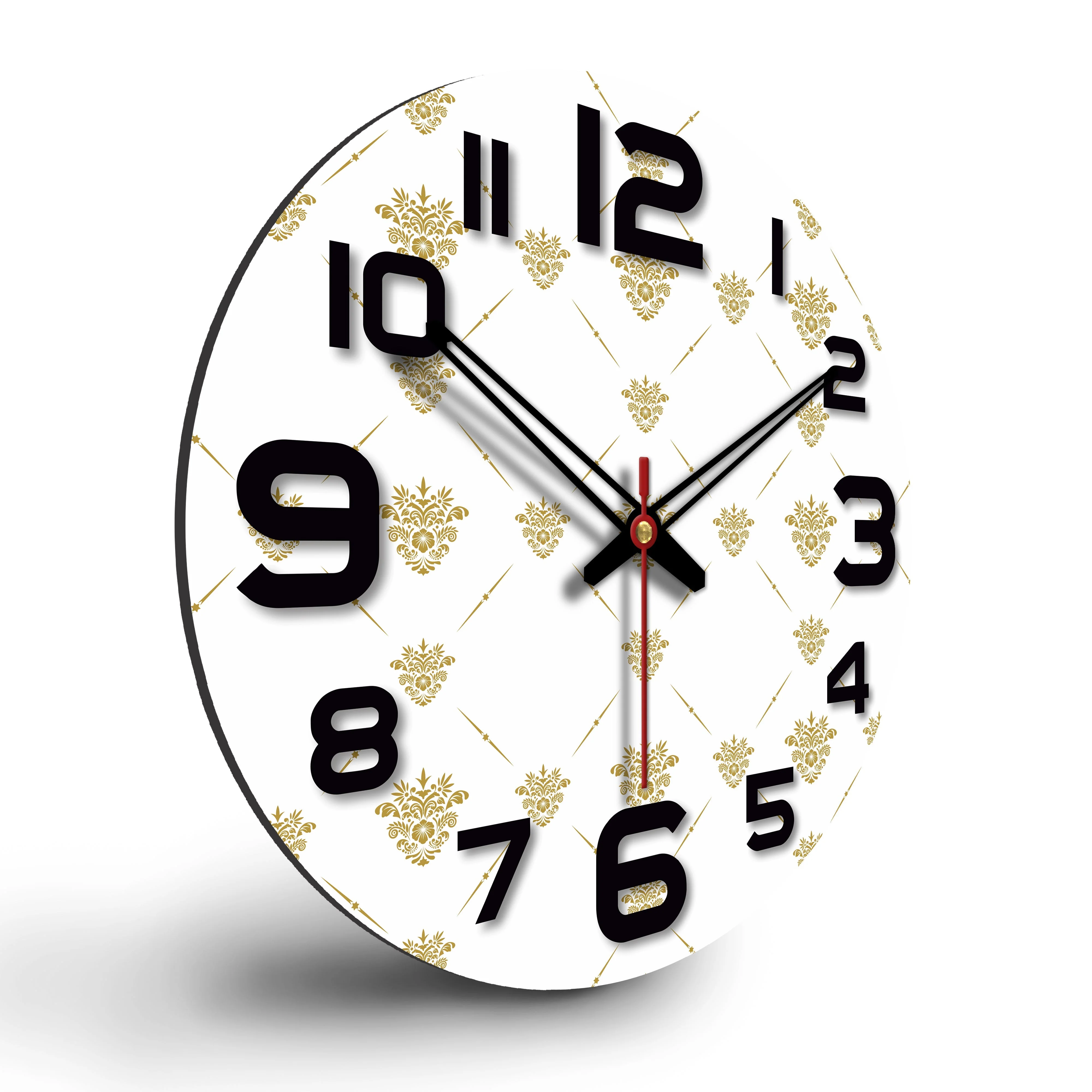 Golden Floral Pattern Wooden Wall Clock - Image 6