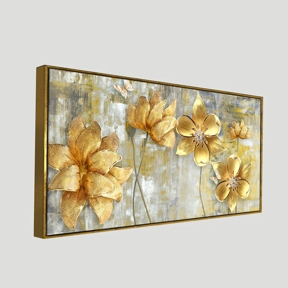 Golden Flowers Abstracts Art Canvas wall painting - Image 5