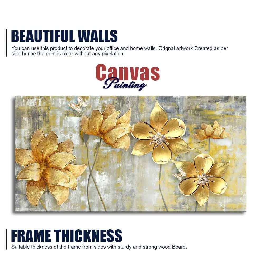 Golden Flowers Abstracts Art Canvas wall painting - Image 6