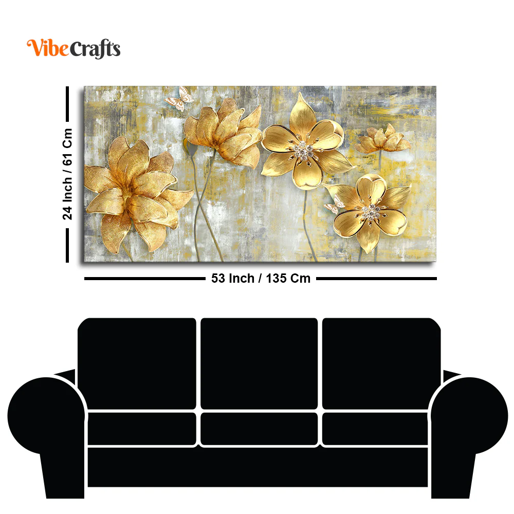Golden Flowers Abstracts Art Premium Canvas Wall Painting - Image 5