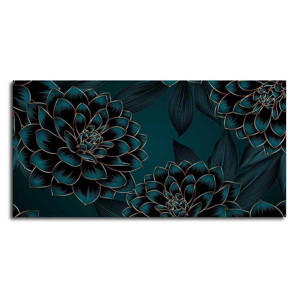Golden Flowers Dahlia and Leaves Wall Painting - Image 4