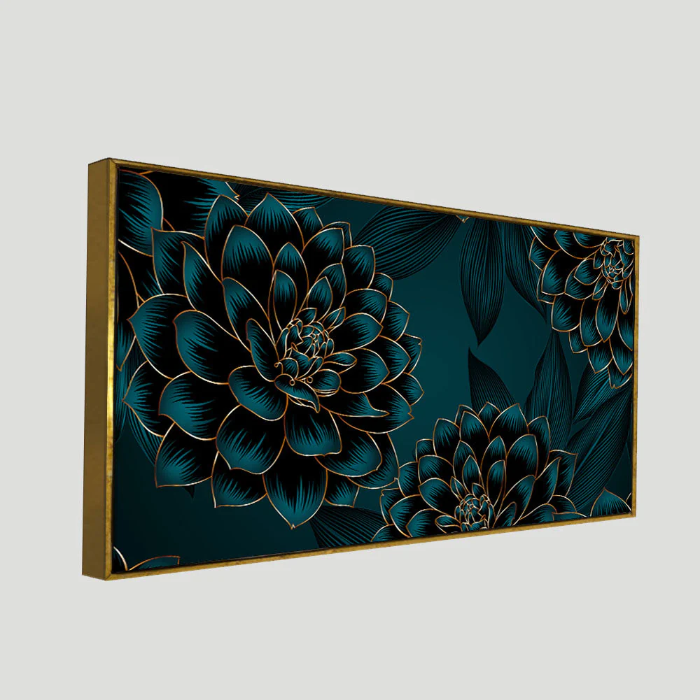 Golden Flowers Dahlia and Leaves Wall Painting - Image 5