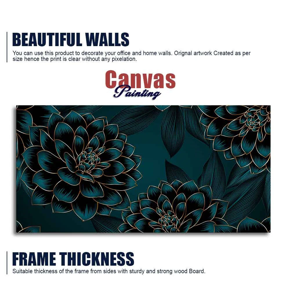 Golden Flowers Dahlia and Leaves Wall Painting - Image 6
