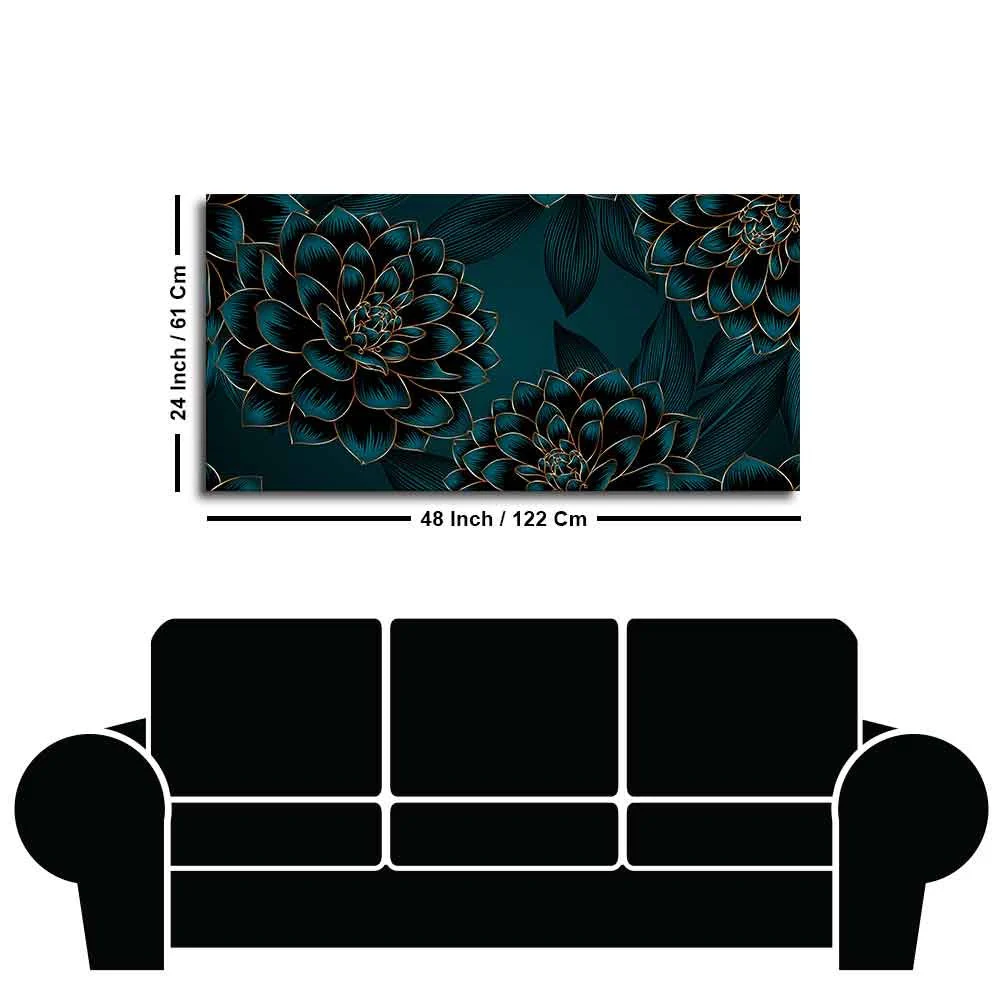 Golden Flowers Dahlia and Leaves Wall Painting - Image 7
