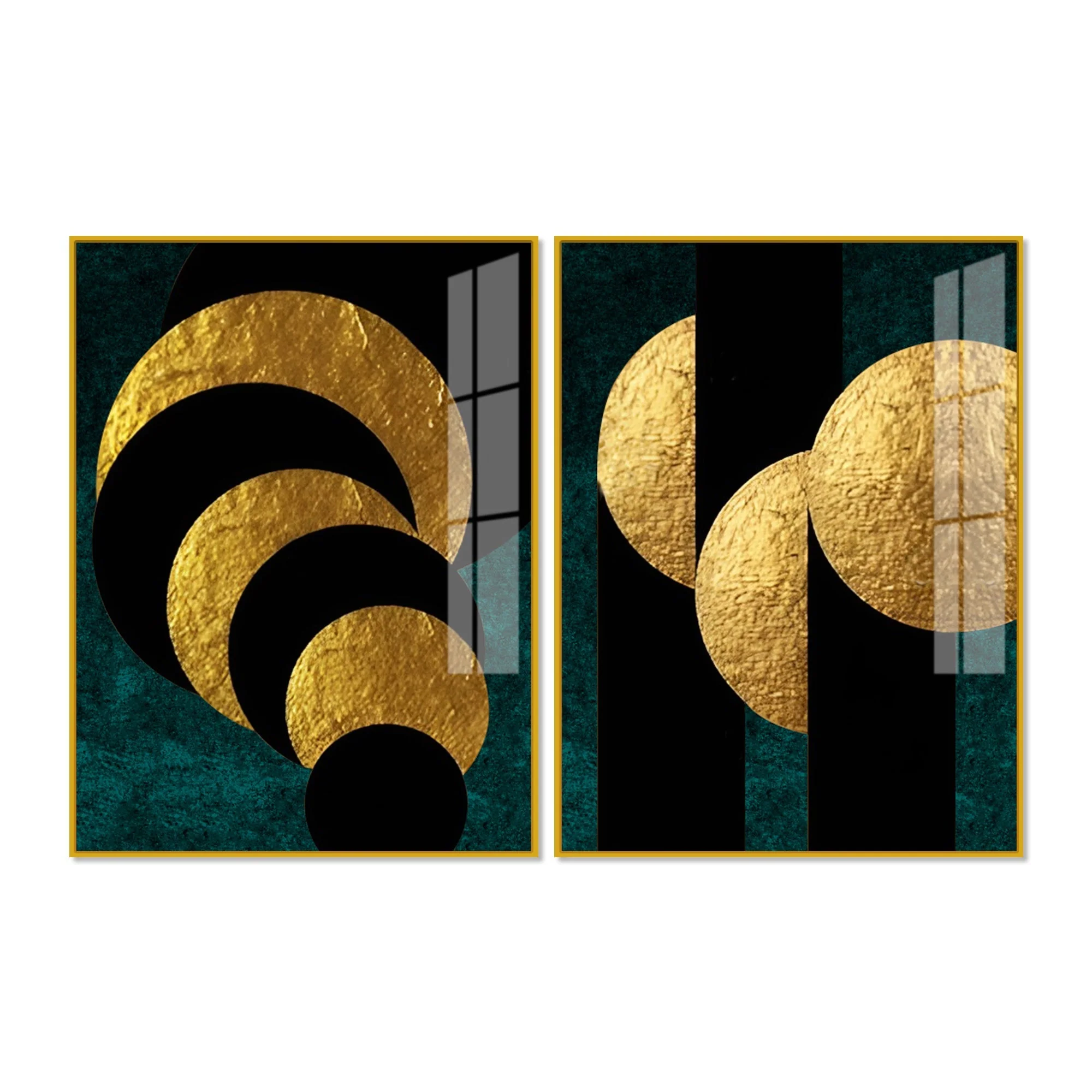 Golden Geometric Circles Shapes Art Acrylic Floating Wall Painting Set Of 2 - Image 5