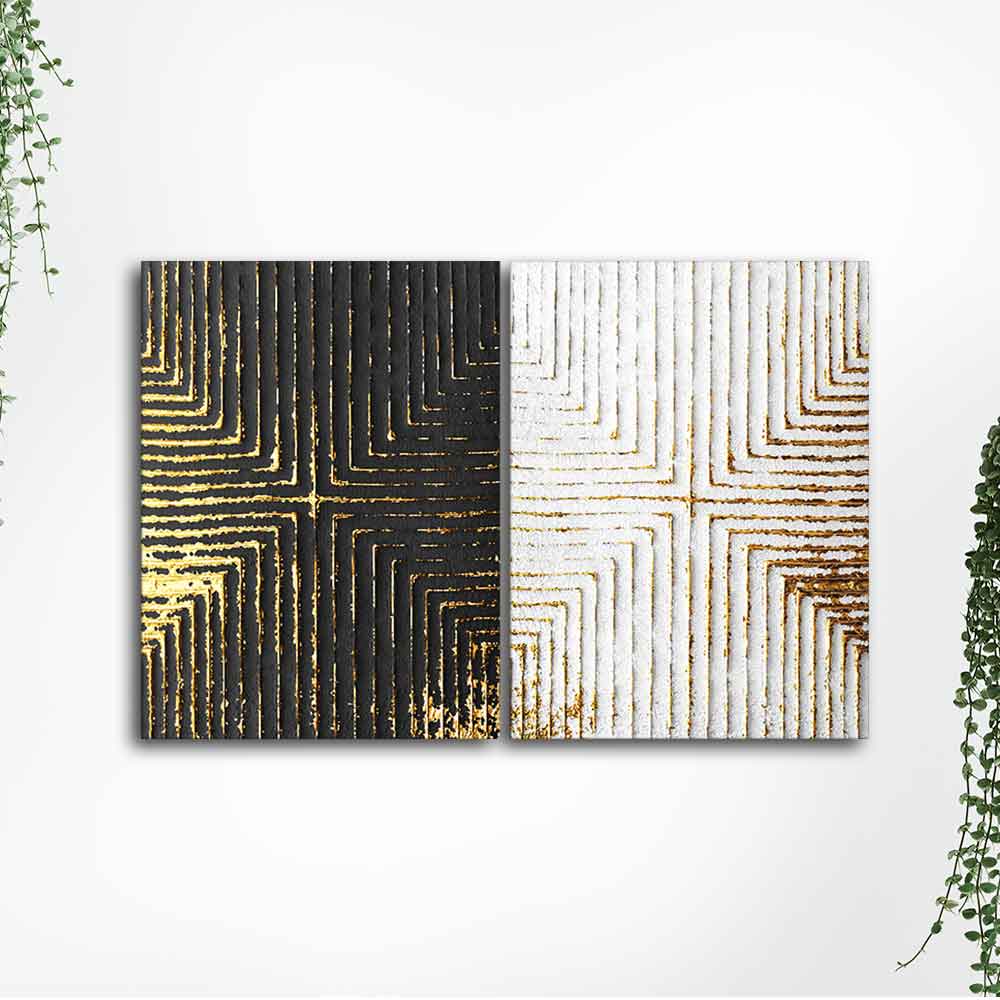 Golden Geometric Pattern Canvas Wall Painting of Two Pieces - Image 5