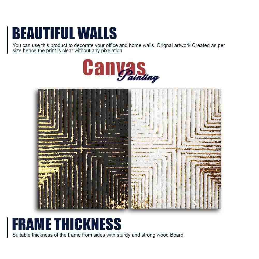 Golden Geometric Pattern Canvas Wall Painting of Two Pieces - Image 6