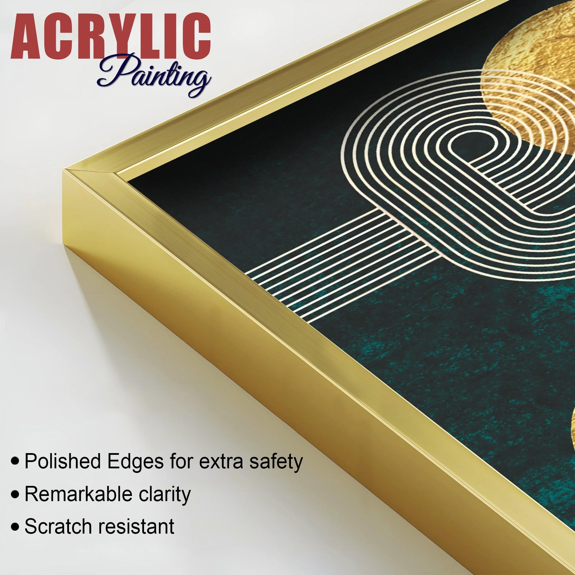 Golden Geometrical Pattern Acrylic Floating Wall Painting Set of 2 - Image 3