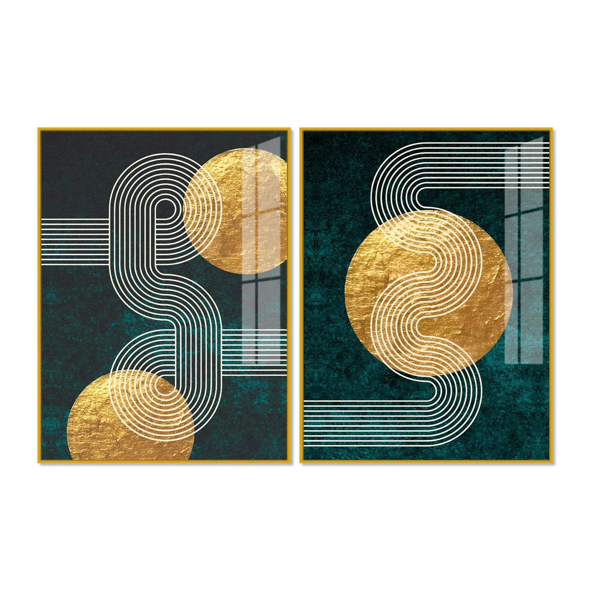 Golden Geometrical Pattern Acrylic Floating Wall Painting Set of 2 - Image 5