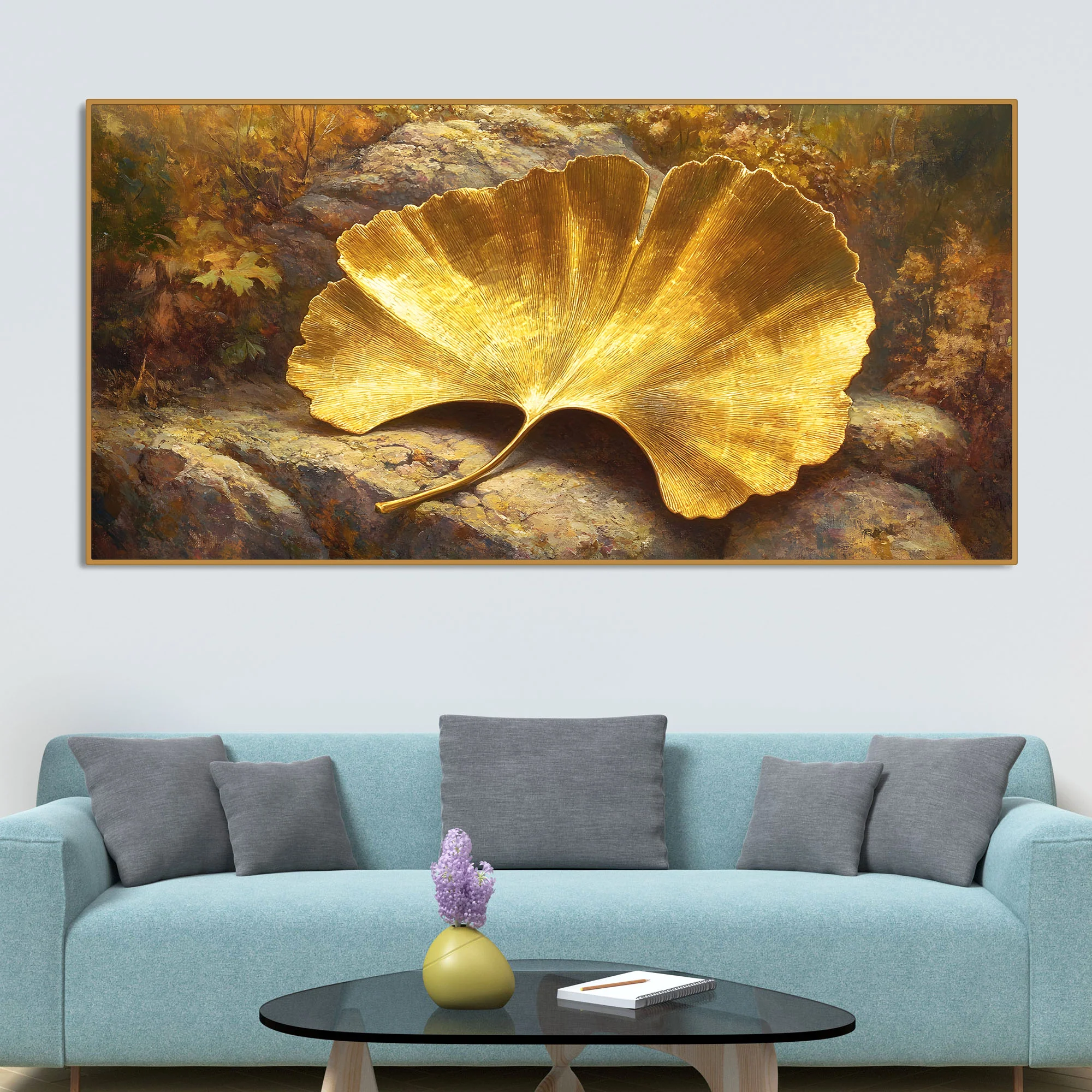 Golden Ginkgo Leaf Art Canvas Wooden Wall Painting