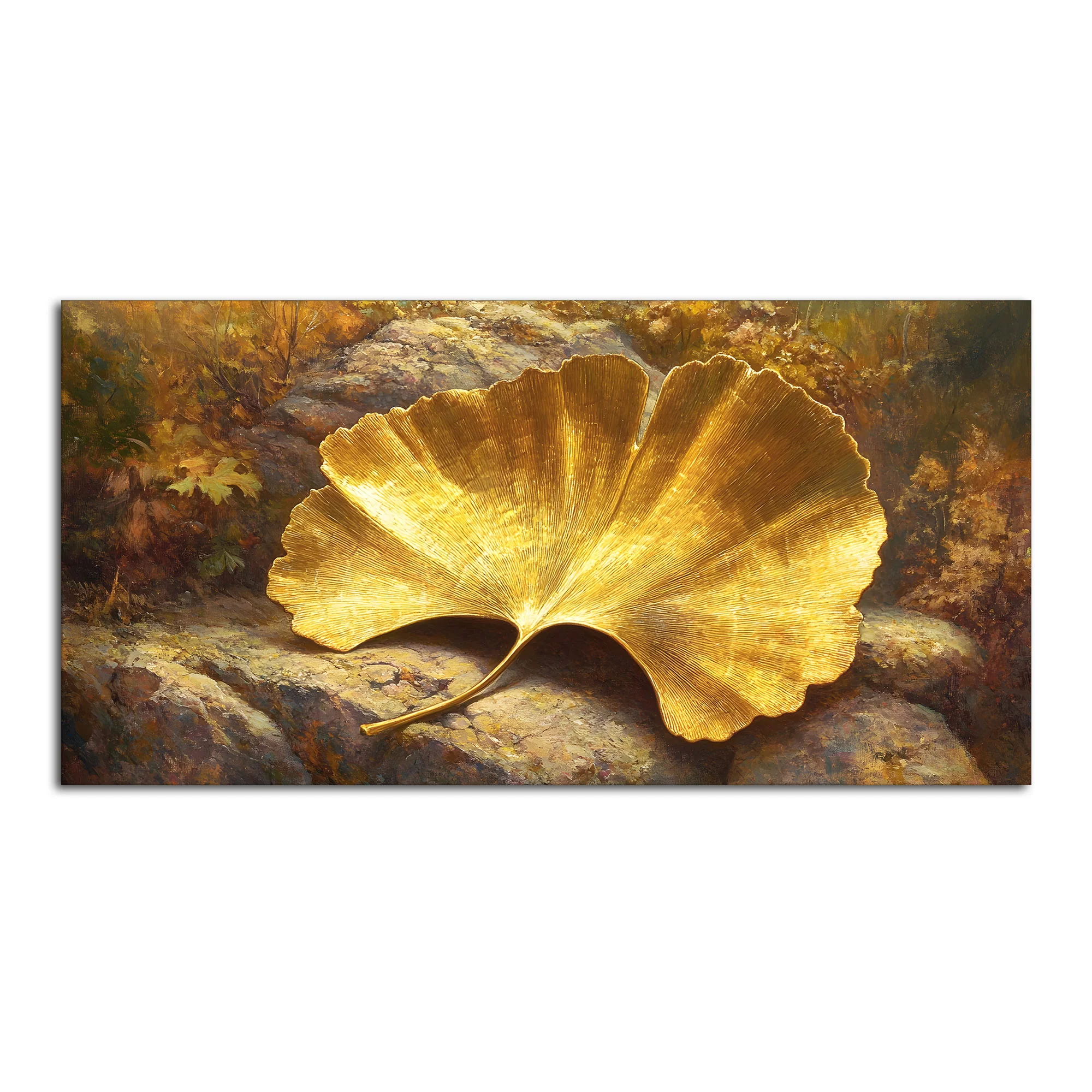 Golden Ginkgo Leaf Art Canvas Wooden Wall Painting - Image 4