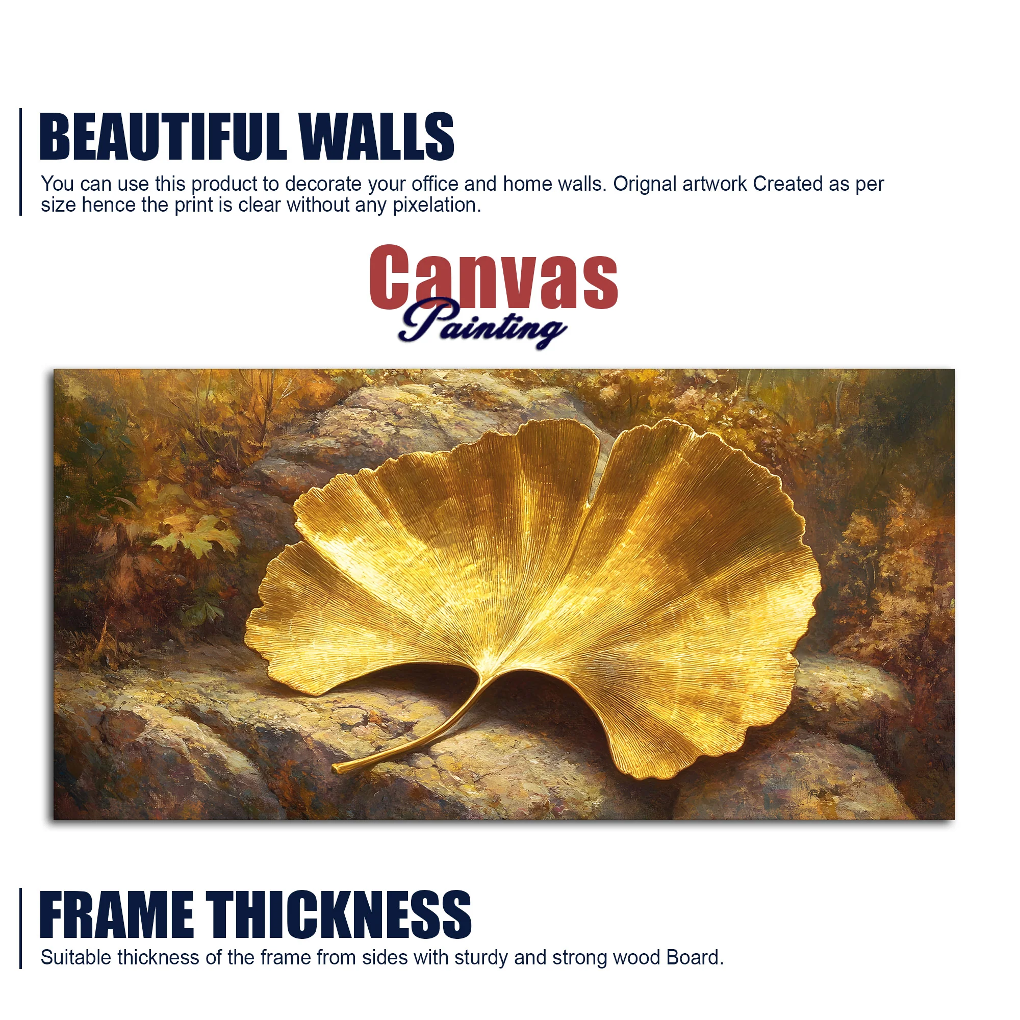 Golden Ginkgo Leaf Art Canvas Wooden Wall Painting - Image 5