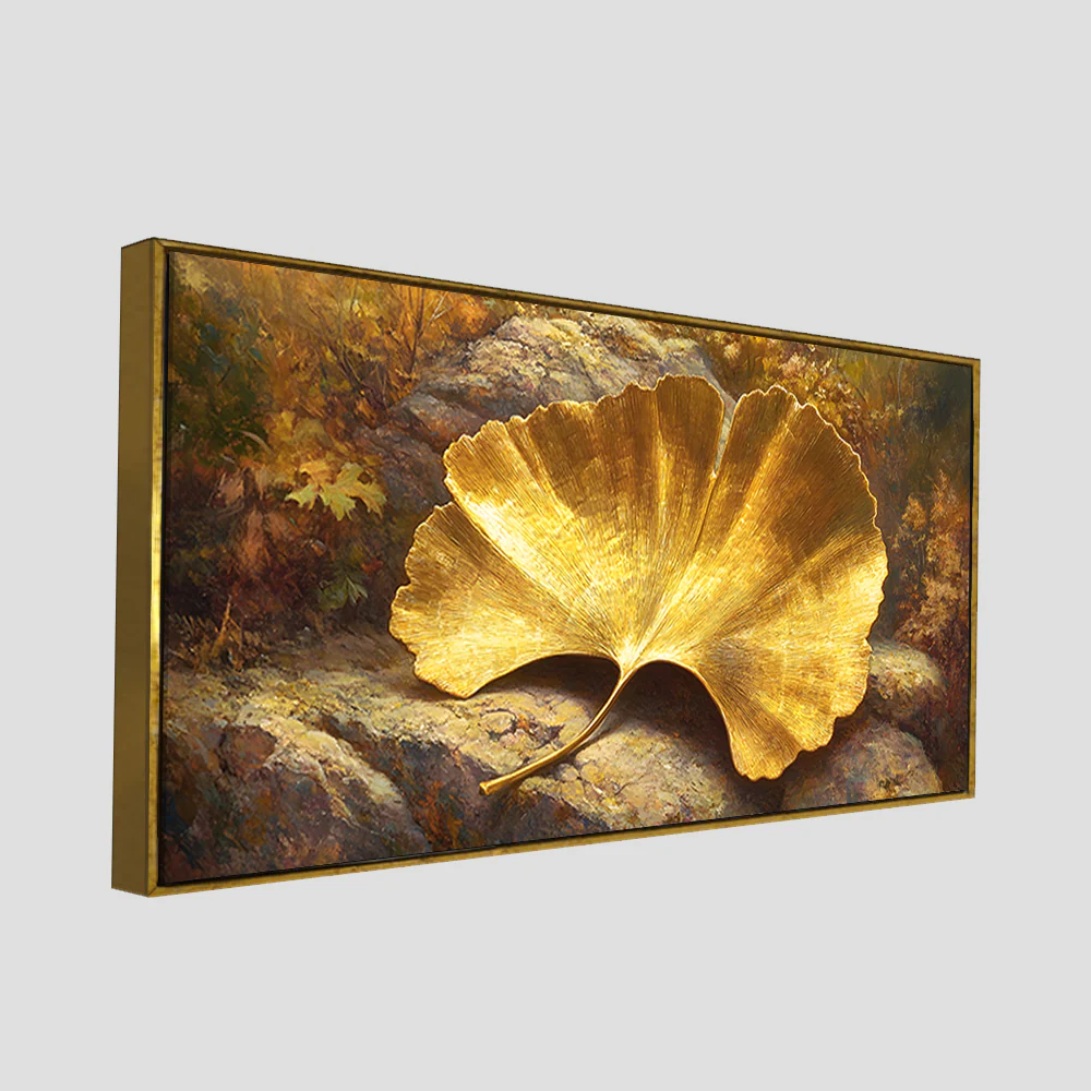Golden Ginkgo Leaf Art Canvas Wooden Wall Painting - Image 6