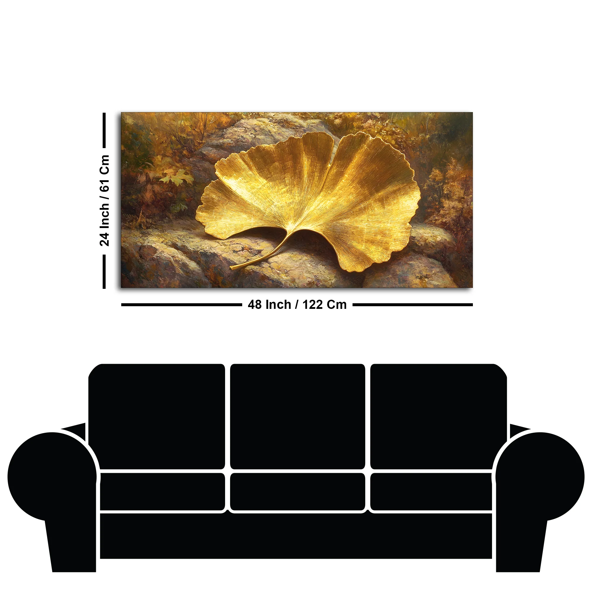 Golden Ginkgo Leaf Art Canvas Wooden Wall Painting - Image 7
