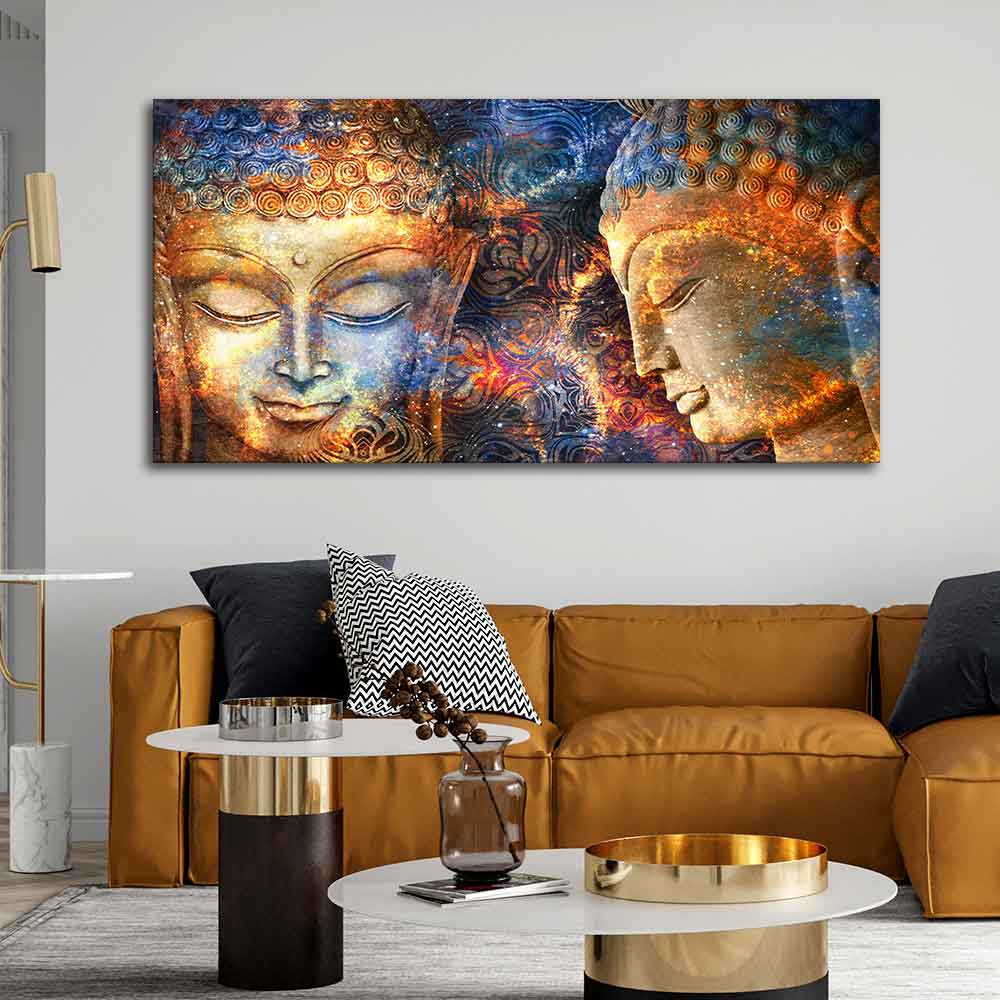 Golden Head of Lord Buddha Canvas Wall Painting - Image 2