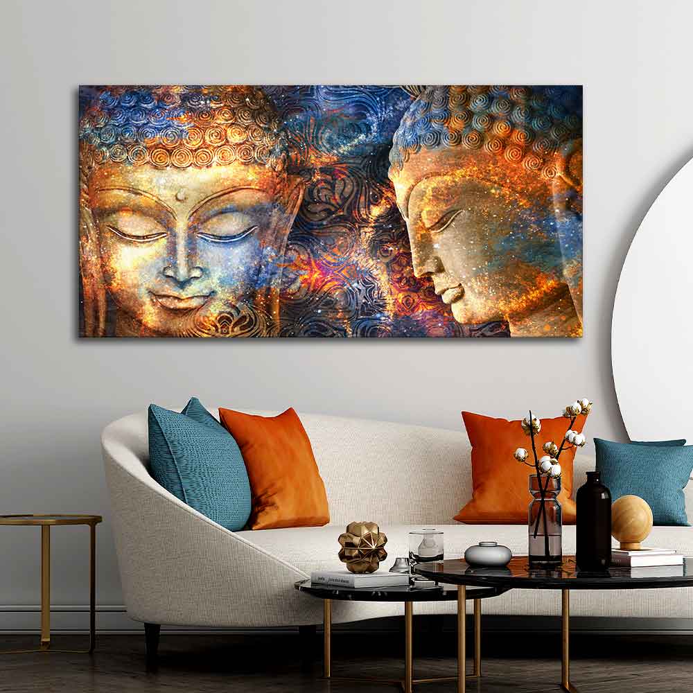 Golden Head of Lord Buddha Canvas Wall Painting - Image 3