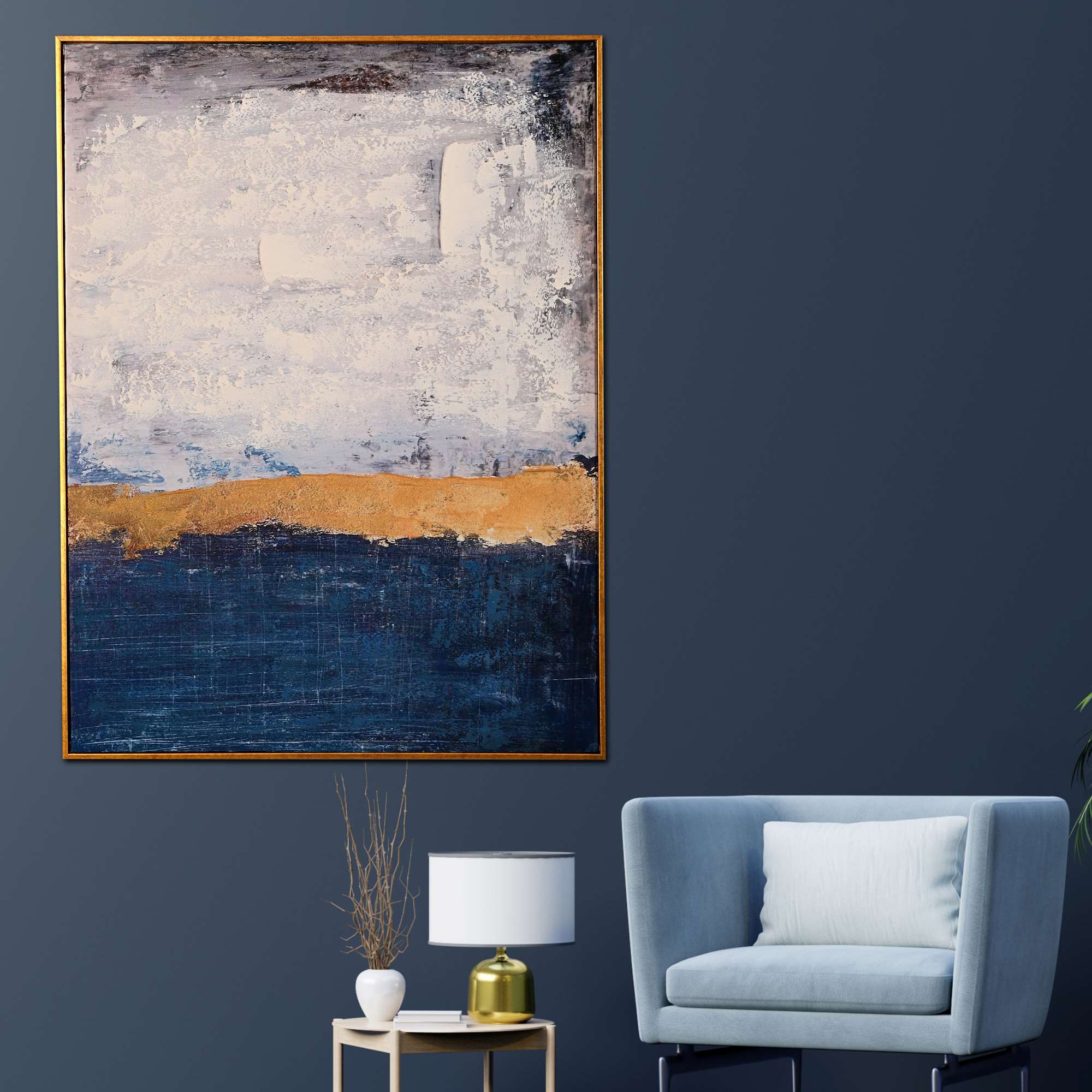 Golden Horizon Abstract Hand Painted Wall Painting with Floating Frame - Image 3
