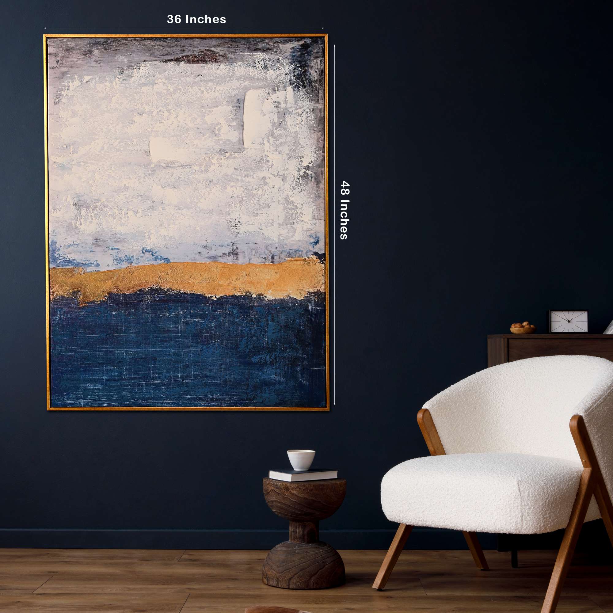 Golden Horizon Abstract Hand Painted Wall Painting with Floating Frame - Image 5